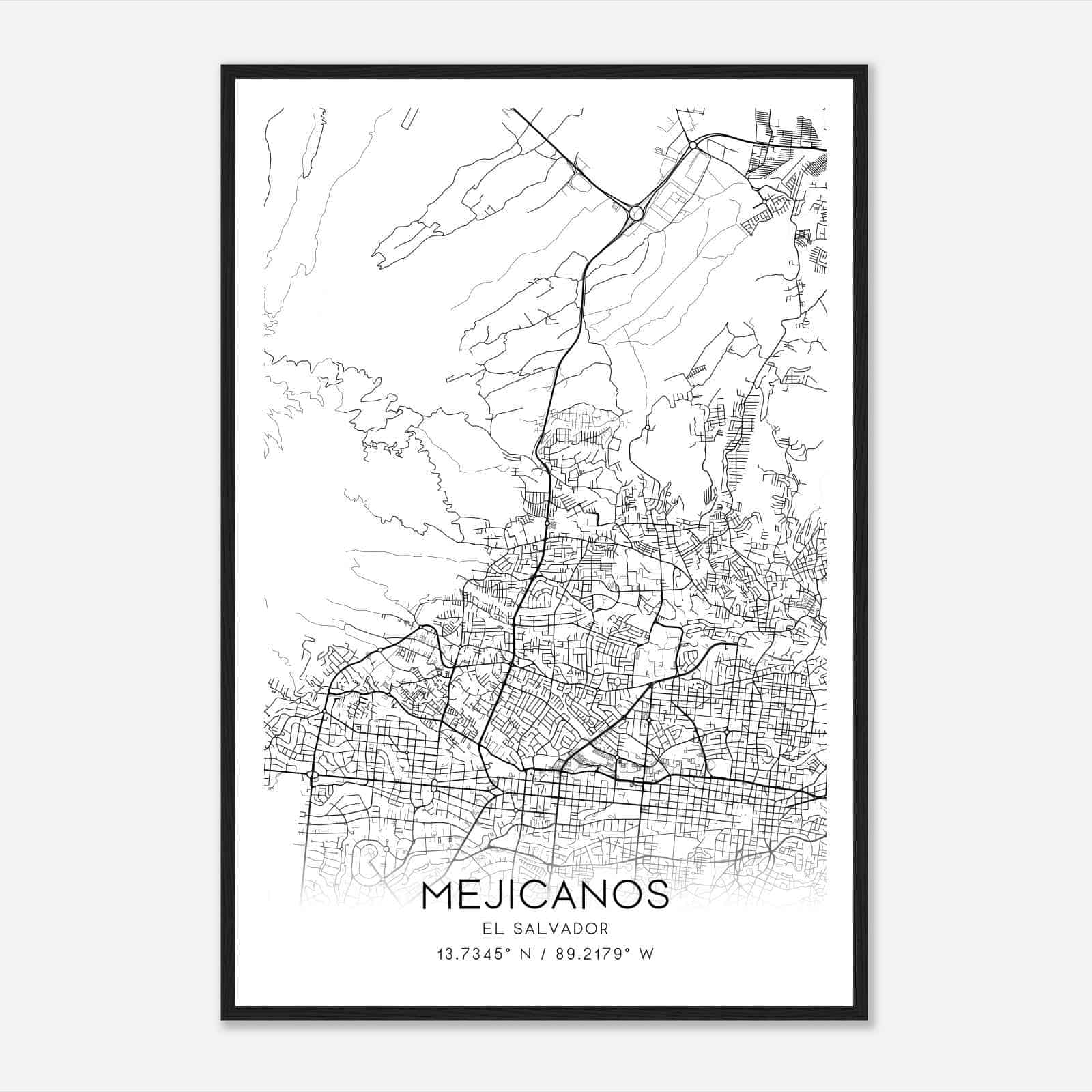 Mejicanos El Salvador Map Poster, Mejicanos City Road Wall Art Print