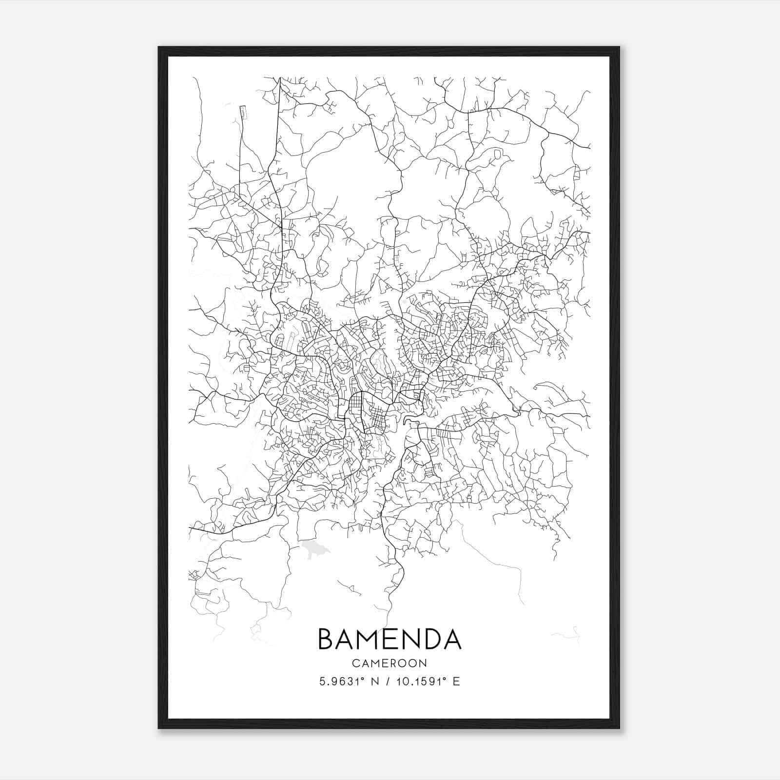 Bamenda Cameroon Map Poster, Bamenda City Road Wall Art Print
