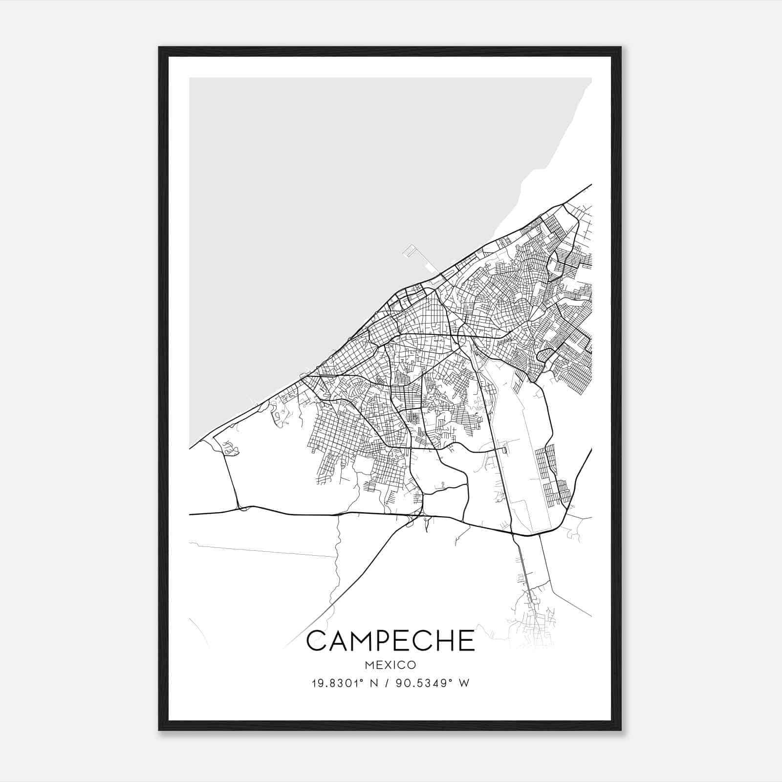 Campeche Mexico Map Poster, Campeche City Road Wall Art Print