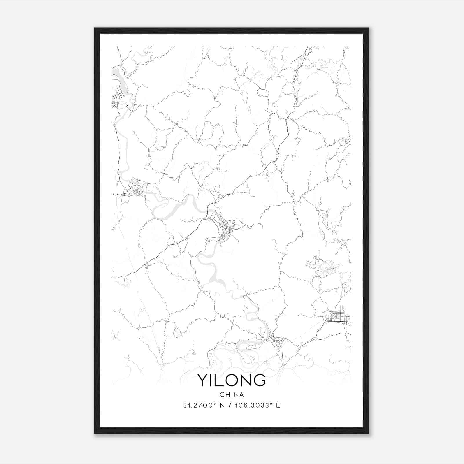 Yilong China Map Poster, Yilong City Road Wall Art Print