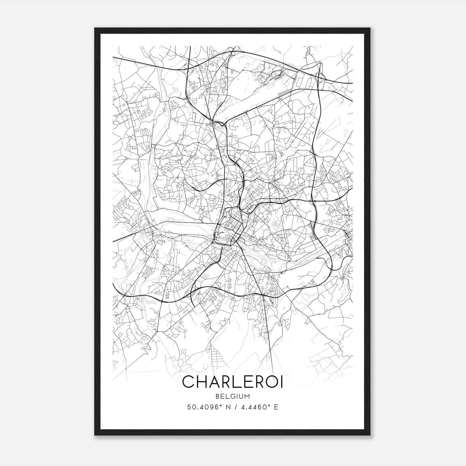 Charleroi Belgium Map Poster, Charleroi City Road Wall Art Print