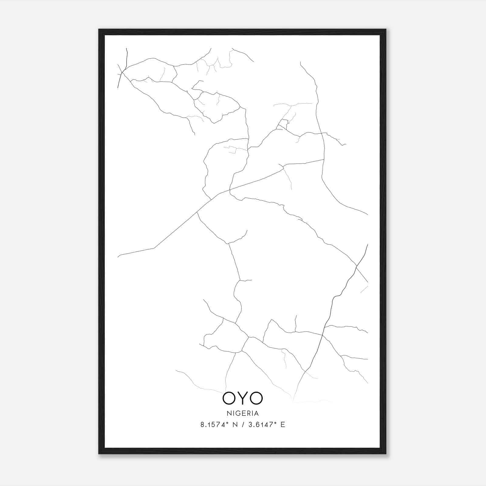 Oyo Nigeria Map Poster, Oyo City Road Wall Art Print