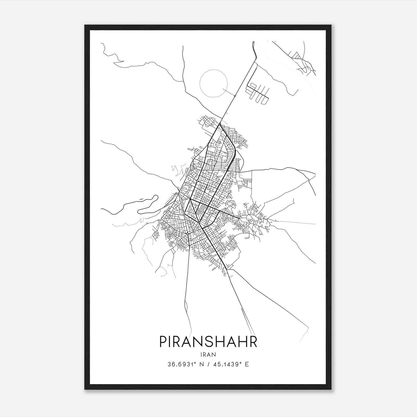 Piranshahr Iran Map Poster, Piranshahr City Road Wall Art Print