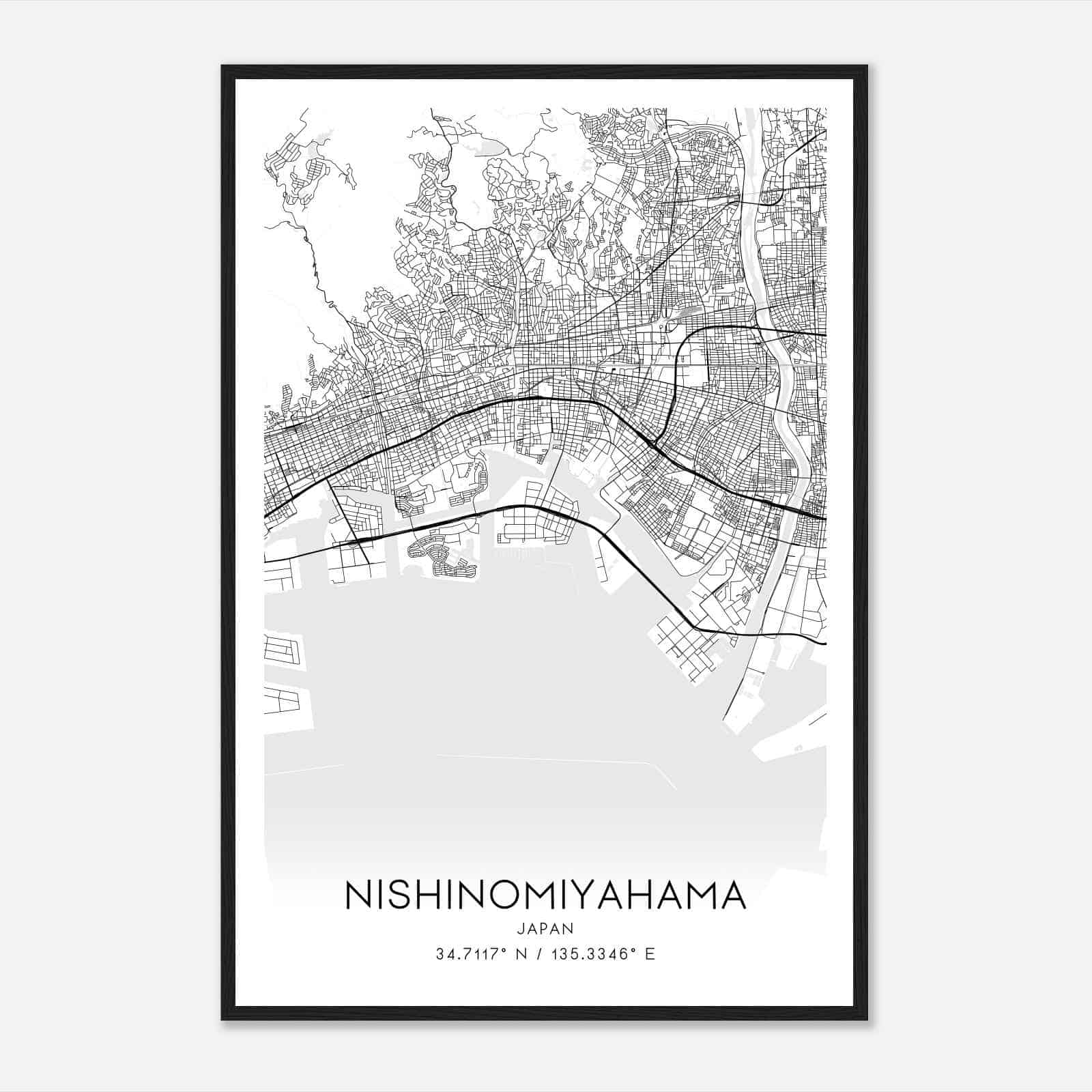 Nishinomiyahama Japan Map Poster, Nishinomiyahama City Road Wall Art Print