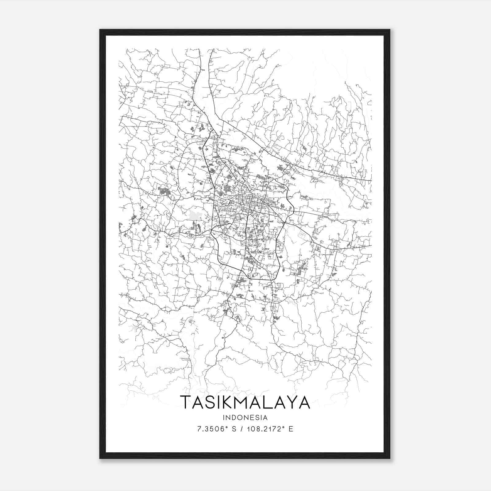 Tasikmalaya Indonesia Map Poster, Tasikmalaya City Road Wall Art Print