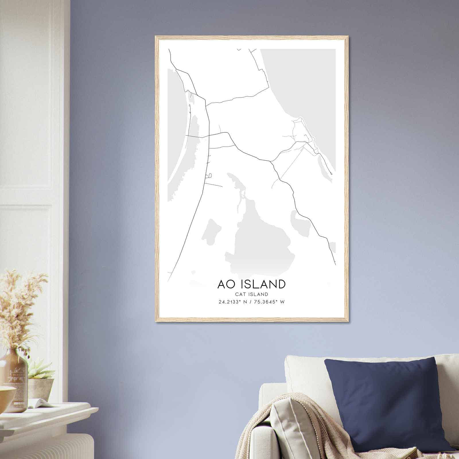 Ao Island Cat Island Map Poster, Ao Island City Road Wall Art Print