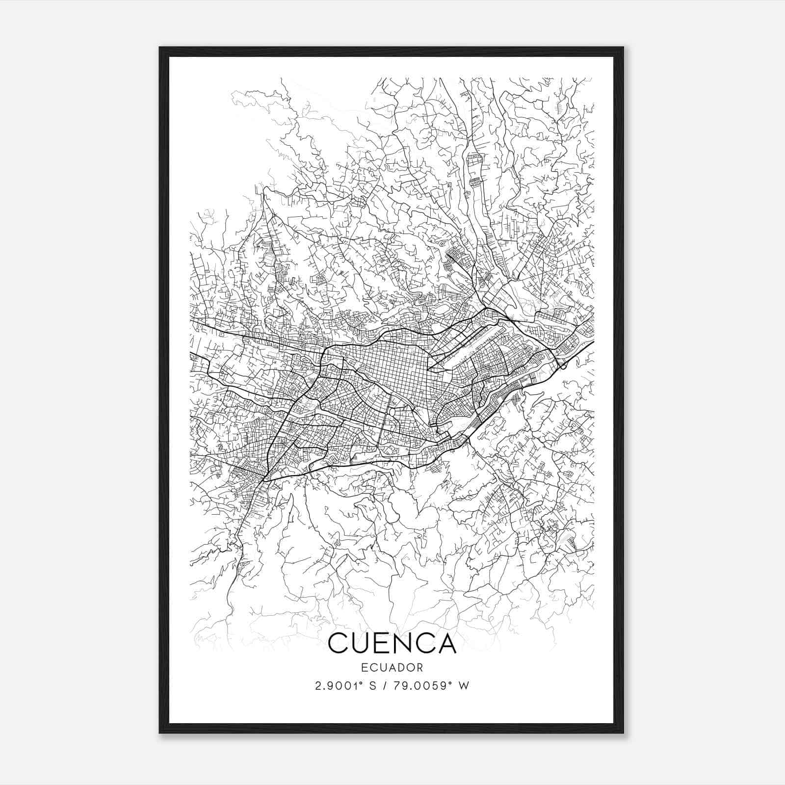 Cuenca Ecuador Map Poster, Cuenca City Road Wall Art Print
