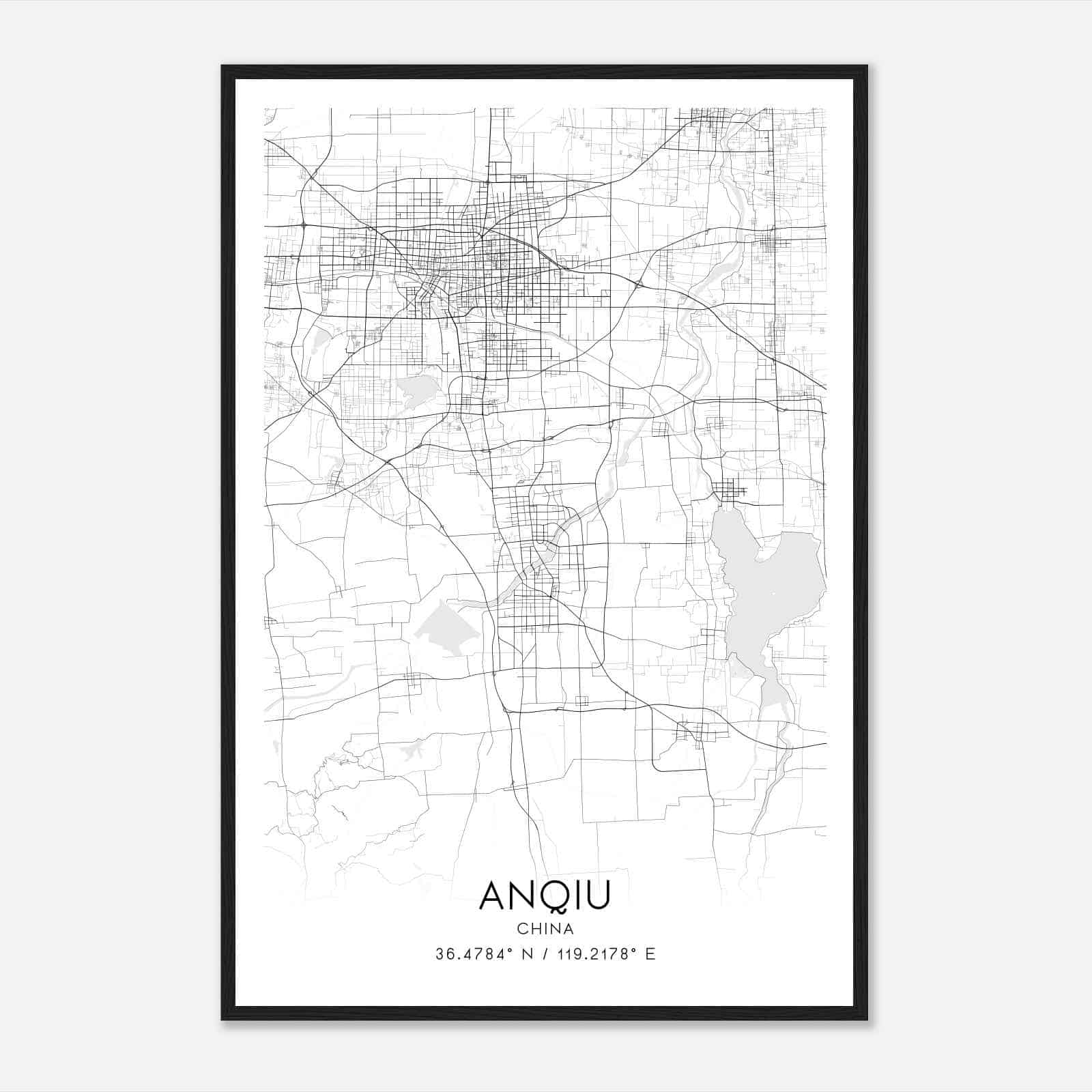 Anqiu China Map Poster, Anqiu City Road Wall Art Print