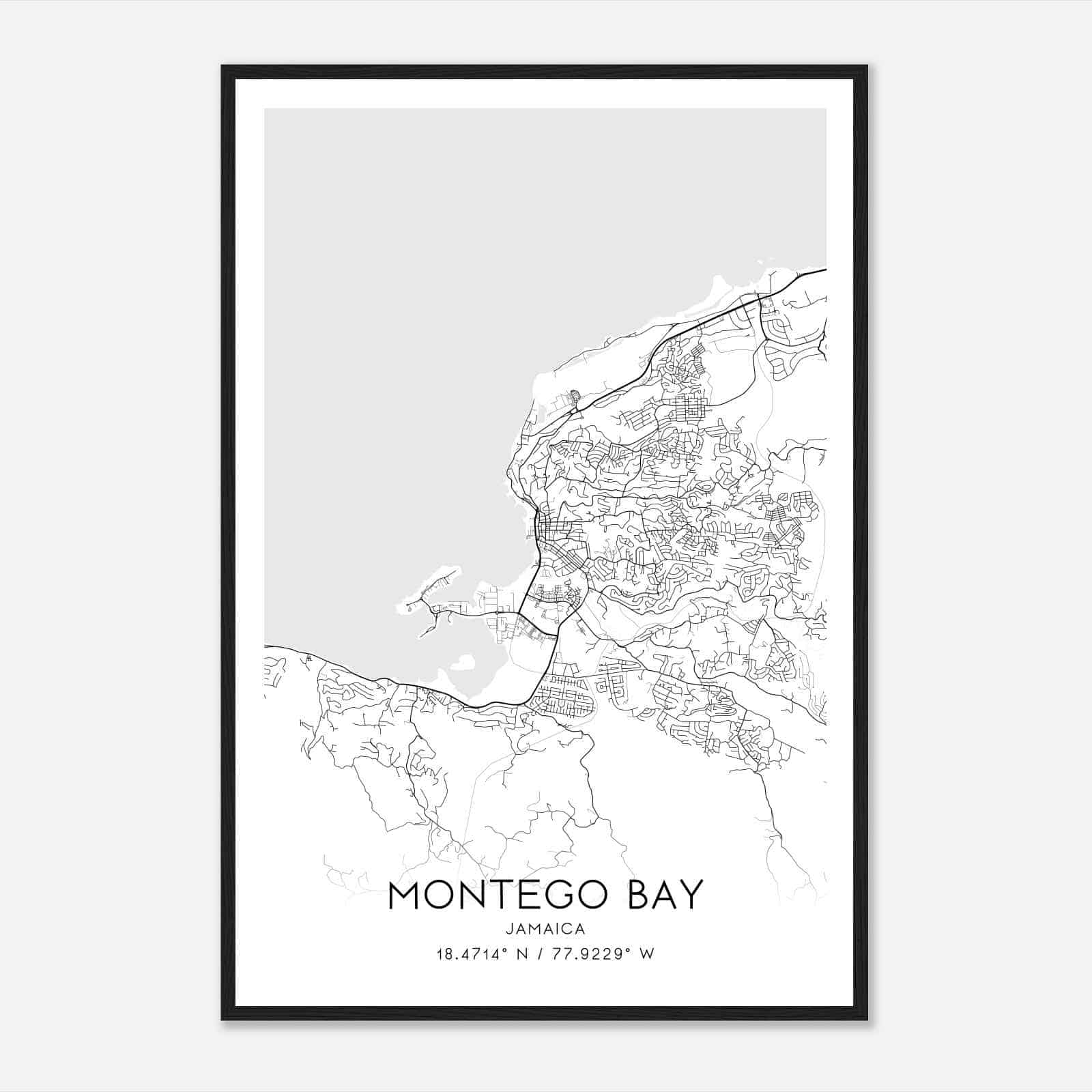 Montego Bay Jamaica Map Poster, Montego Bay City Road Wall Art Print
