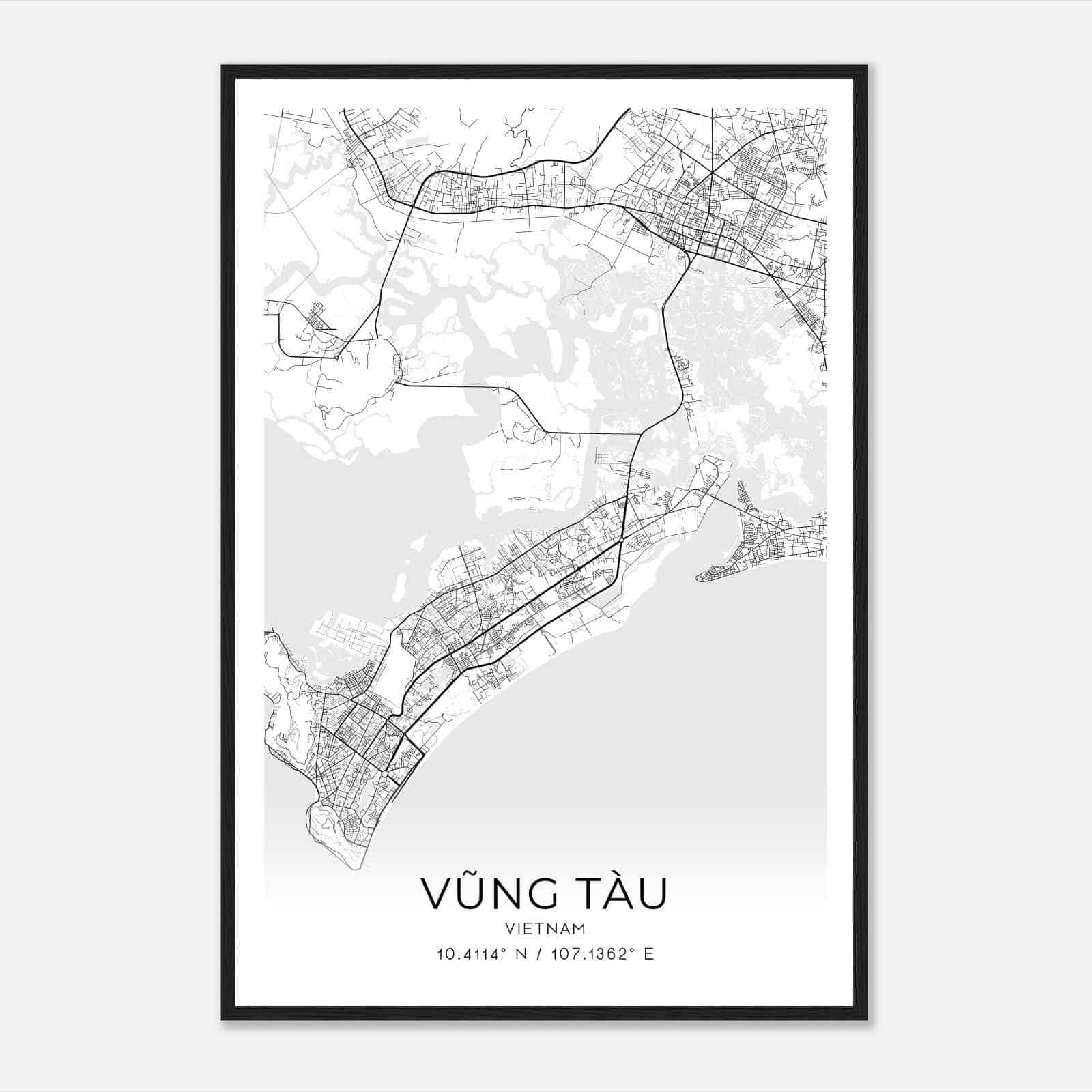 Vung Tau Vietnam Map Poster, Vung Tau City Road Wall Art Print