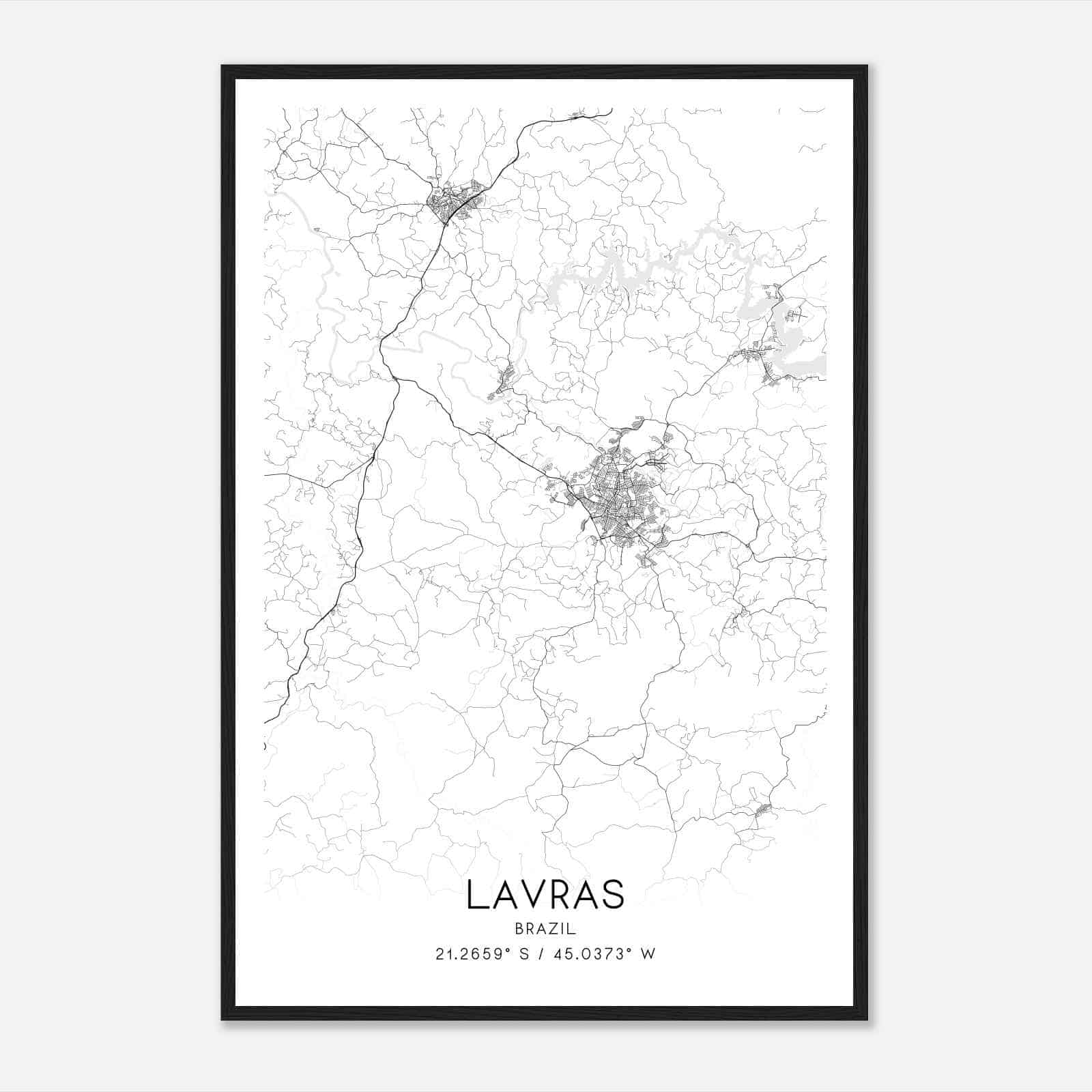 Lavras Brazil Map Poster, Lavras City Road Wall Art Print