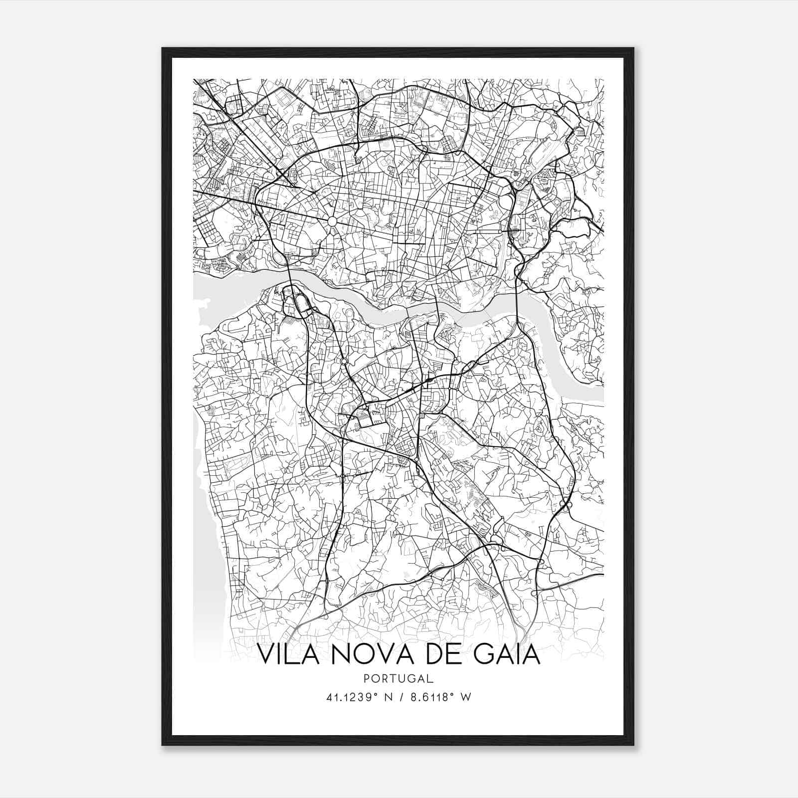 Vila Nova de Gaia Portugal Map Poster, Vila Nova de Gaia City Road Wall Art Print