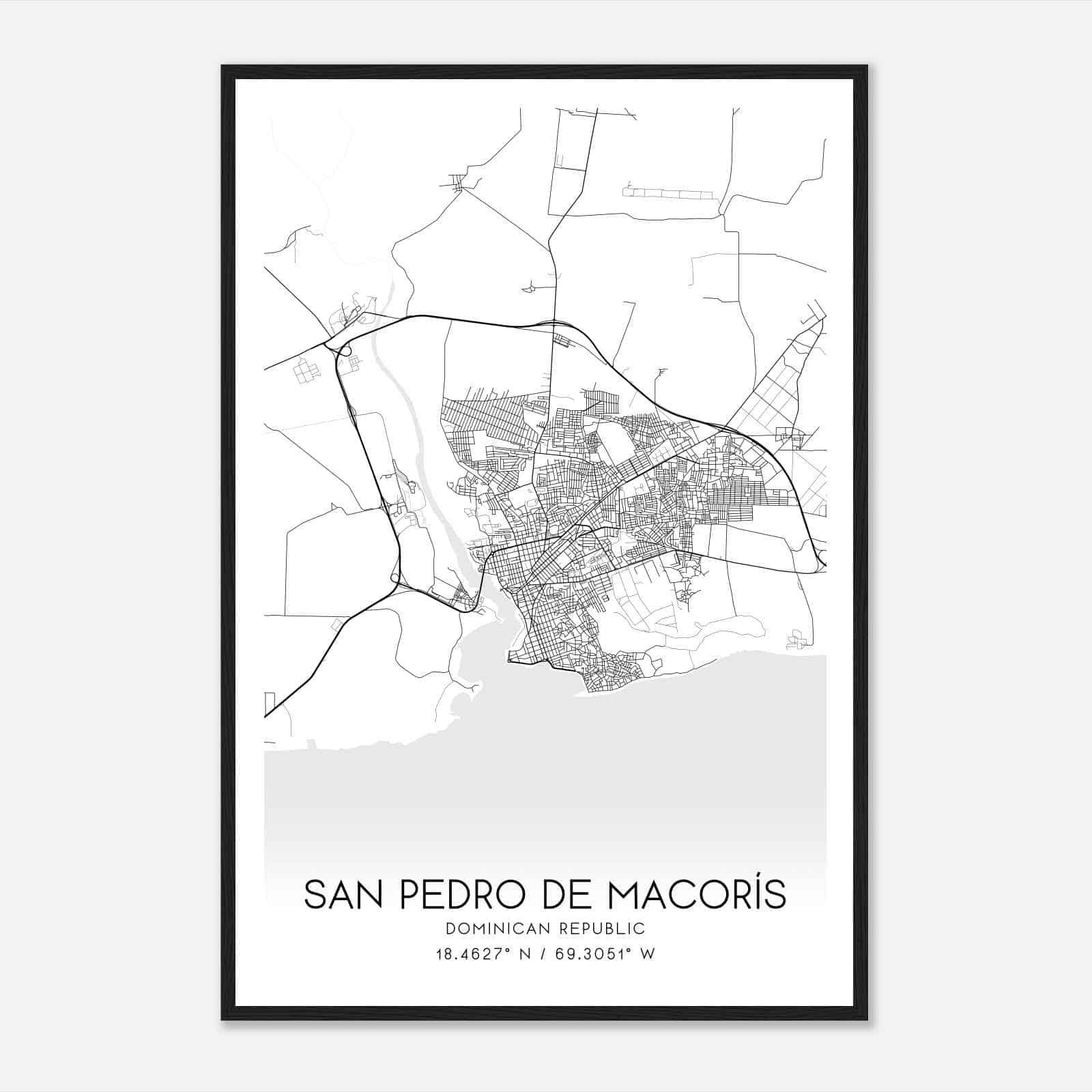 San Pedro de Macoris Dominican Republic Map Poster, San Pedro de Macoris City Road Wall Art Print