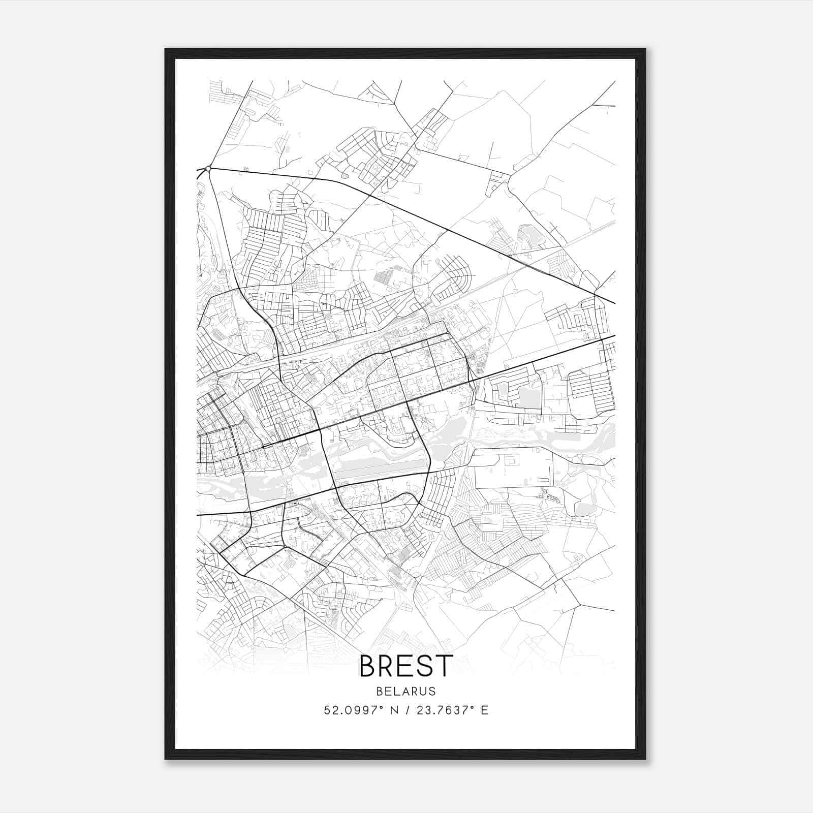 Brest Belarus Map Poster, Brest City Road Wall Art Print