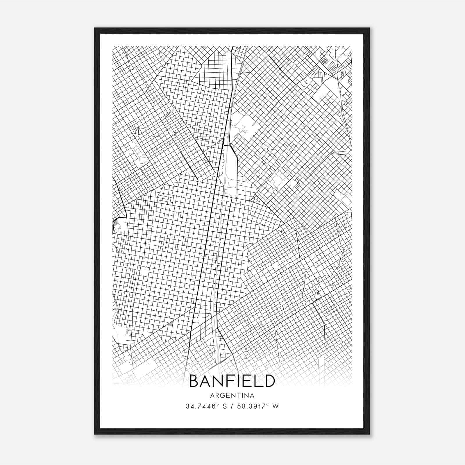 Banfield Argentina Map Poster, Banfield City Road Wall Art Print