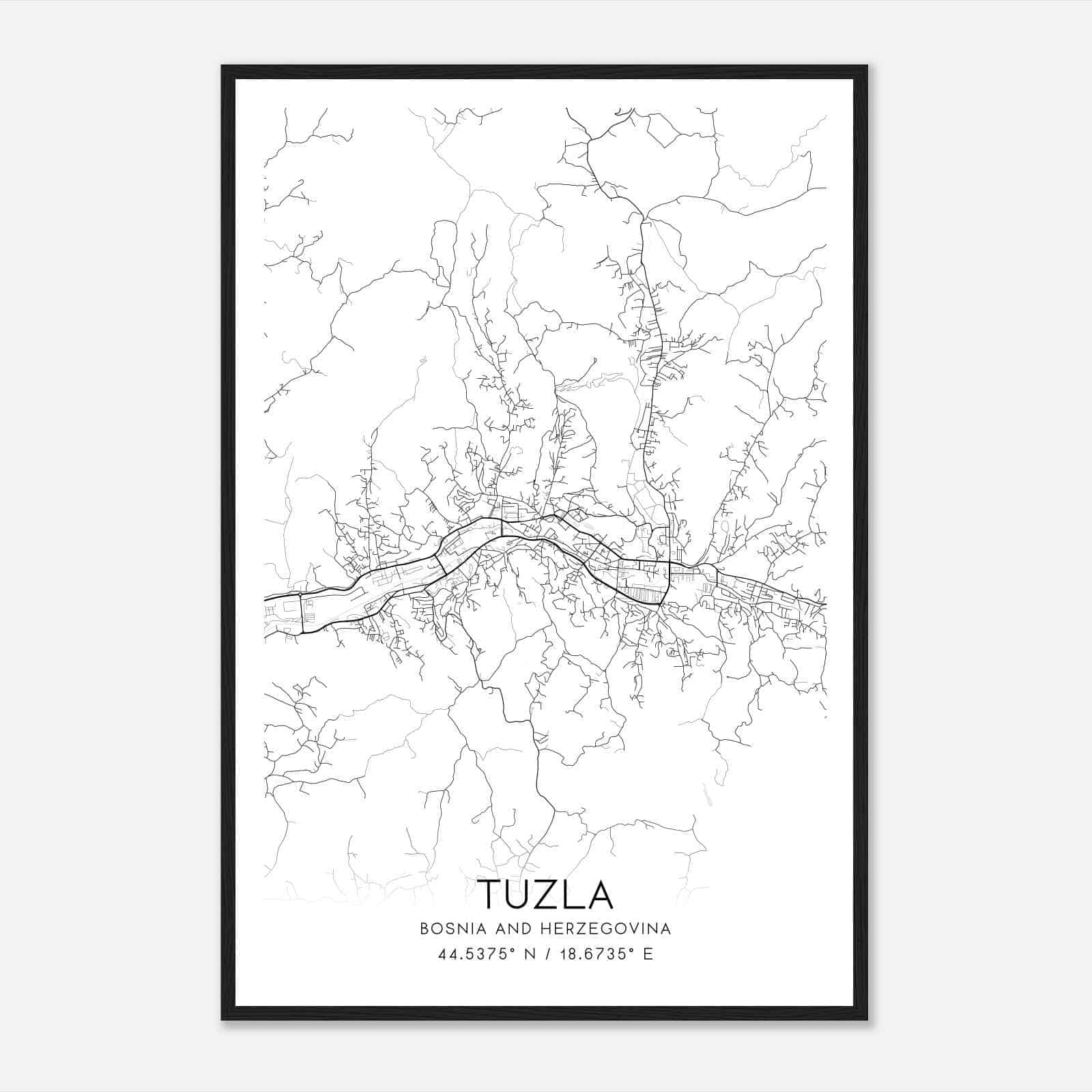 Tuzla Bosnia And Herzegovina Map Poster, Tuzla City Road Wall Art Print