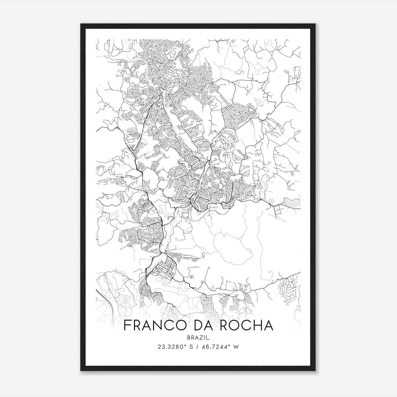 Franco da Rocha Brazil Map Poster, Franco da Rocha City Road Wall Art Print