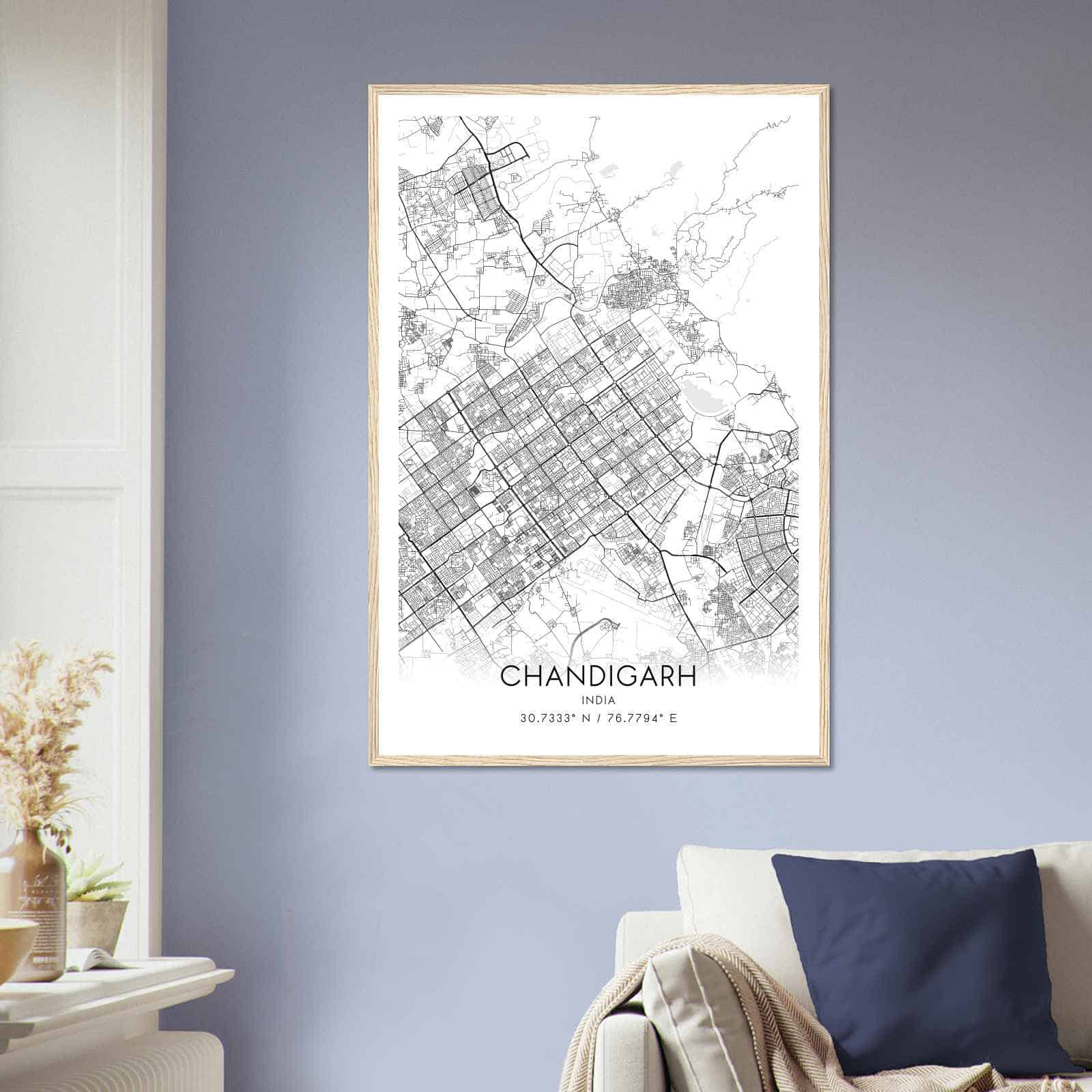 Chandigarh India Map Poster, Chandigarh City Road Wall Art Print