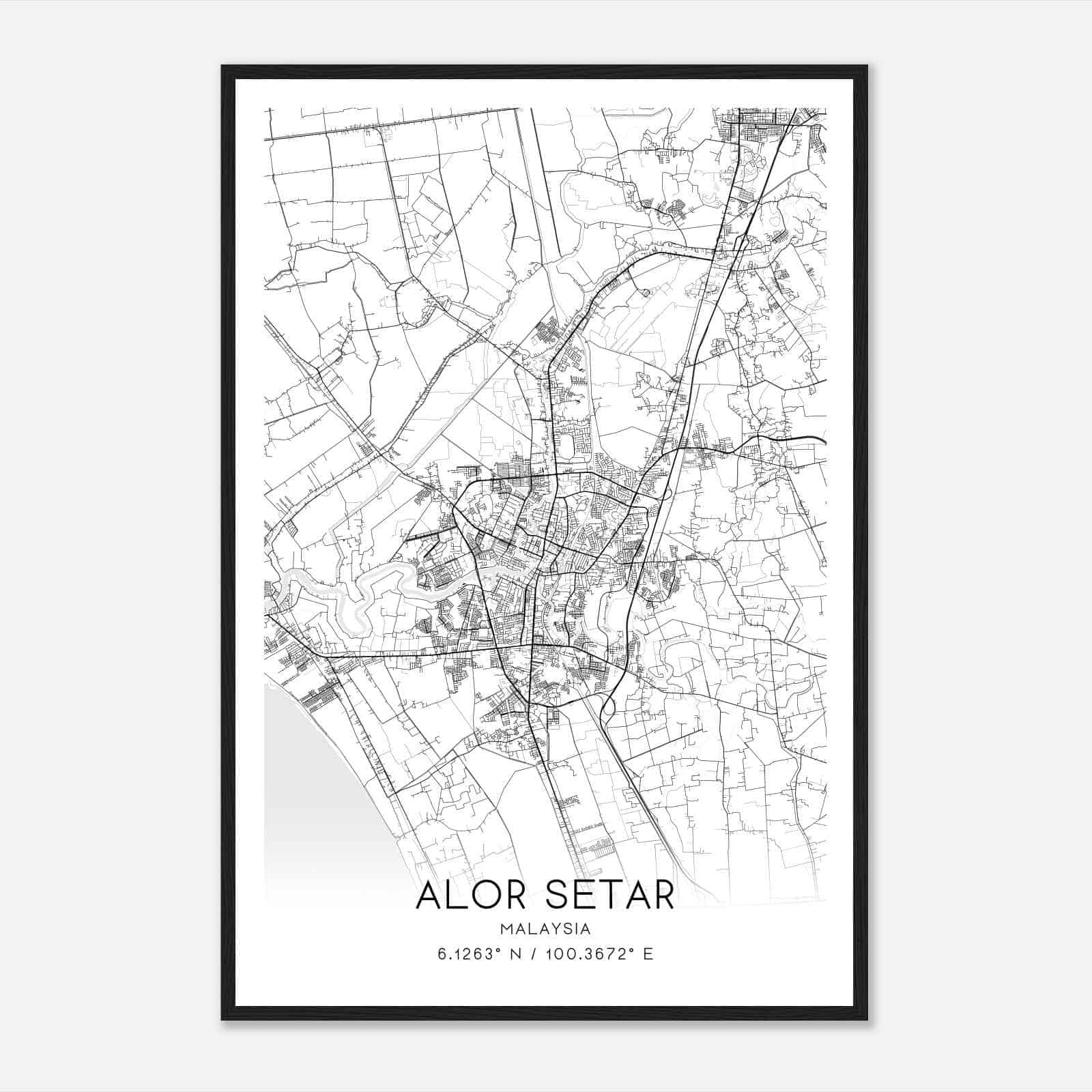 Alor Setar Malaysia Map Poster, Alor Setar City Road Wall Art Print