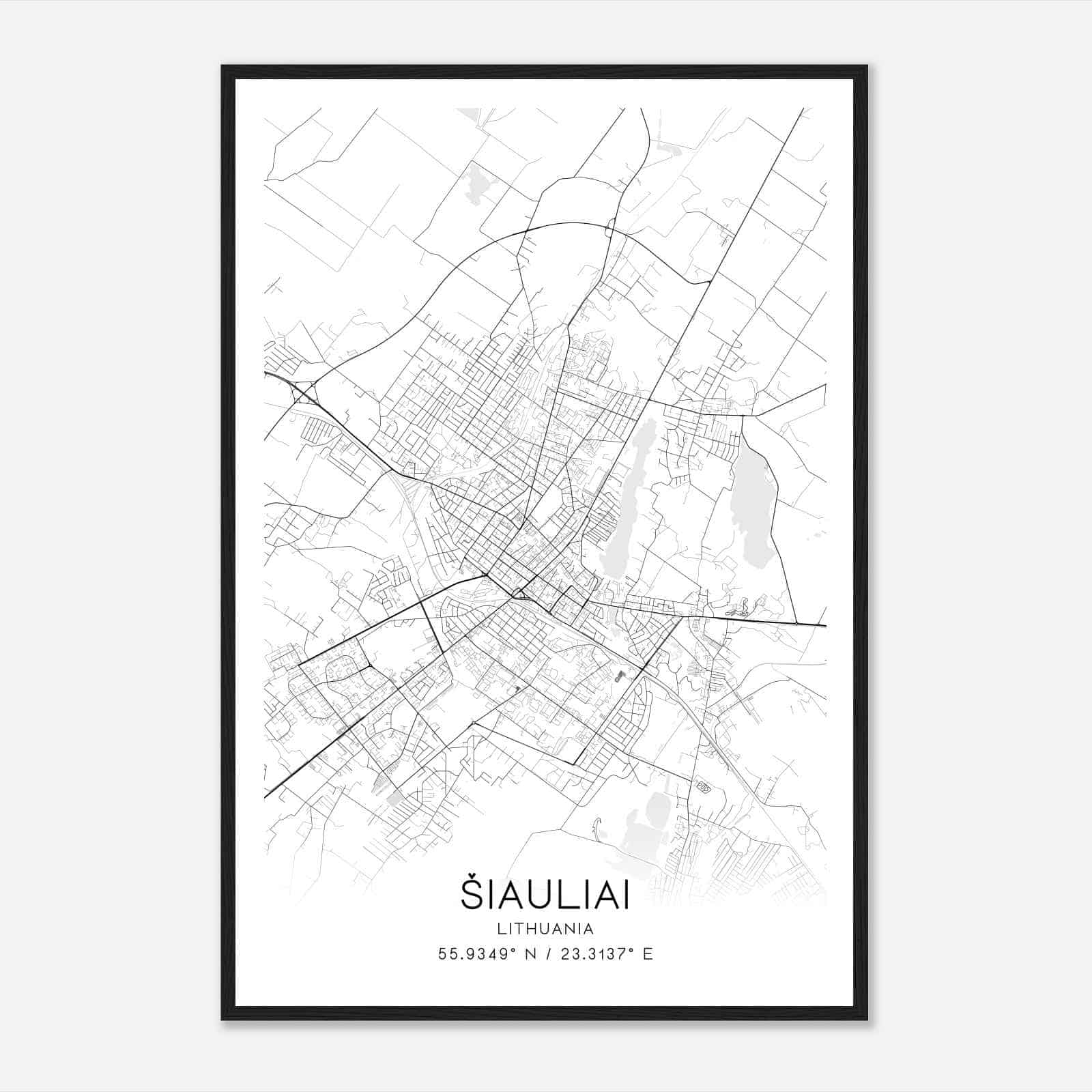 Siauliai Lithuania Map Poster, Siauliai City Road Wall Art Print