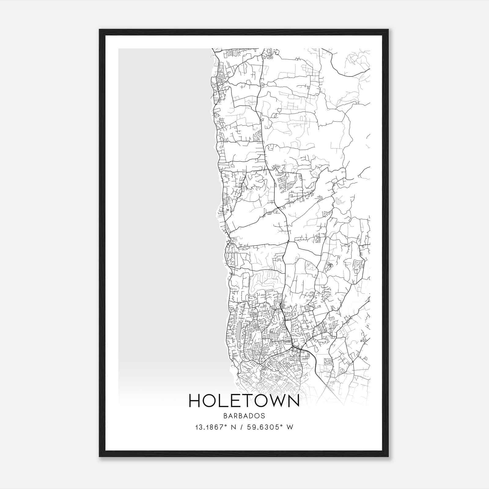 Holetown Barbados Map Poster, Holetown City Road Wall Art Print