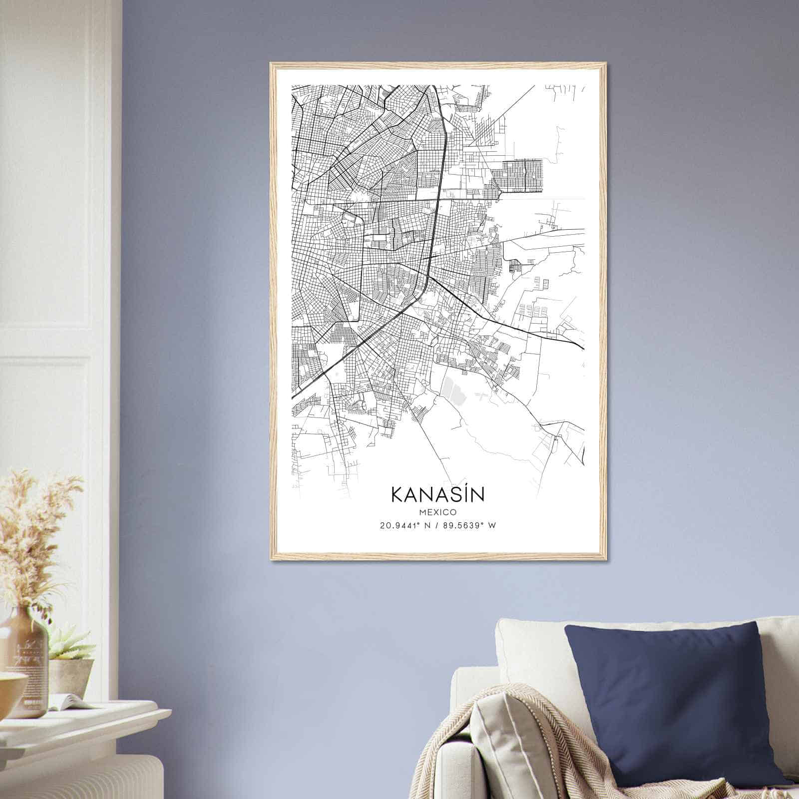 Kanasin Mexico Map Poster, Kanasin City Road Wall Art Print