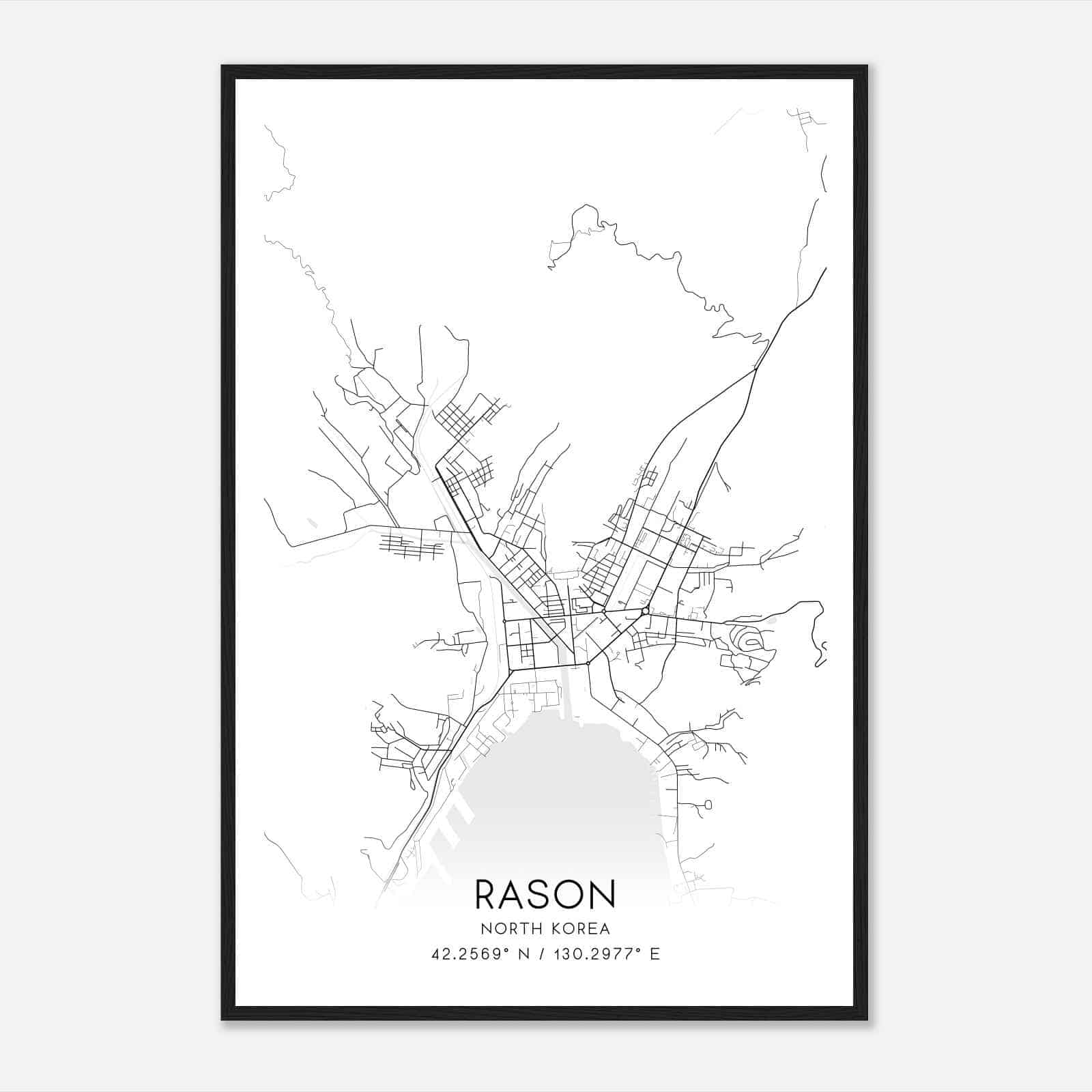 Rason North Korea Map Poster, Rason City Road Wall Art Print