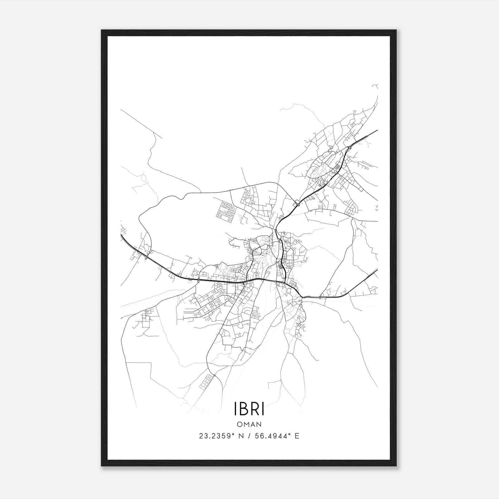 Ibri Oman Map Poster, Ibri City Road Wall Art Print
