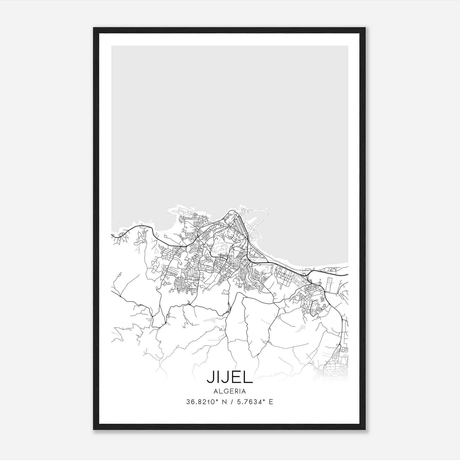 Jijel Algeria Map Poster, Jijel City Road Wall Art Print