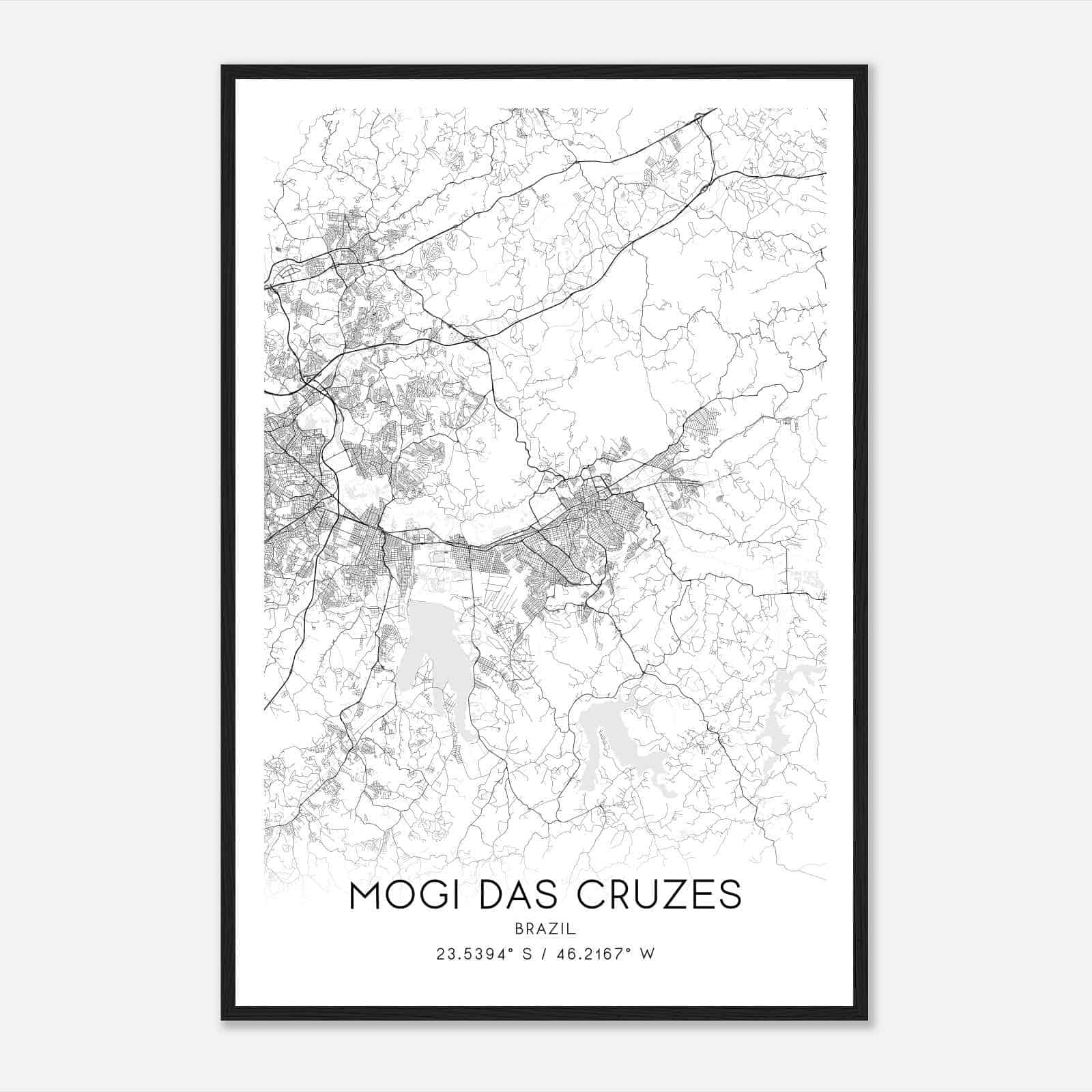 Mogi das Cruzes Brazil Map Poster, Mogi das Cruzes City Road Wall Art Print