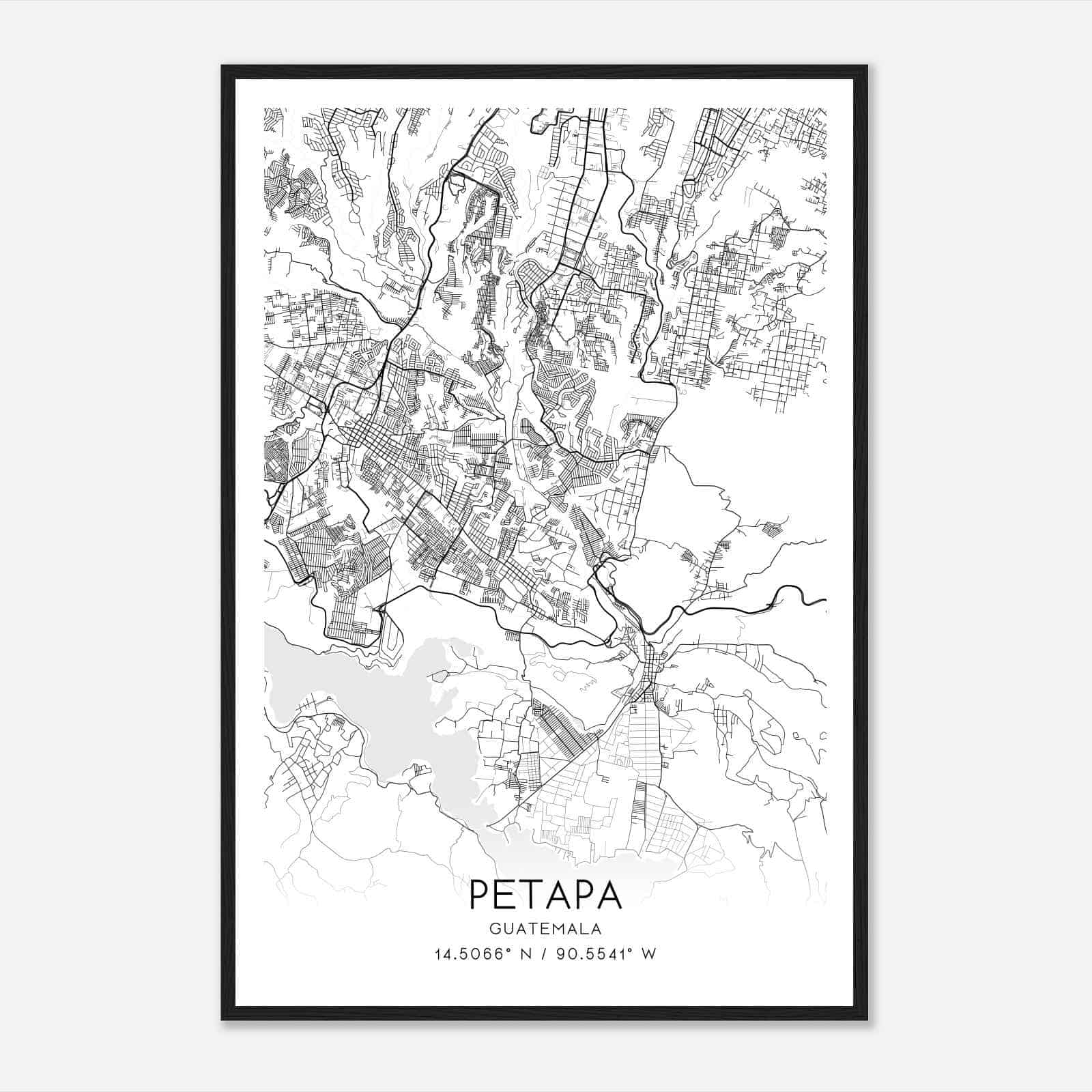 Petapa Guatemala Map Poster, Petapa City Road Wall Art Print