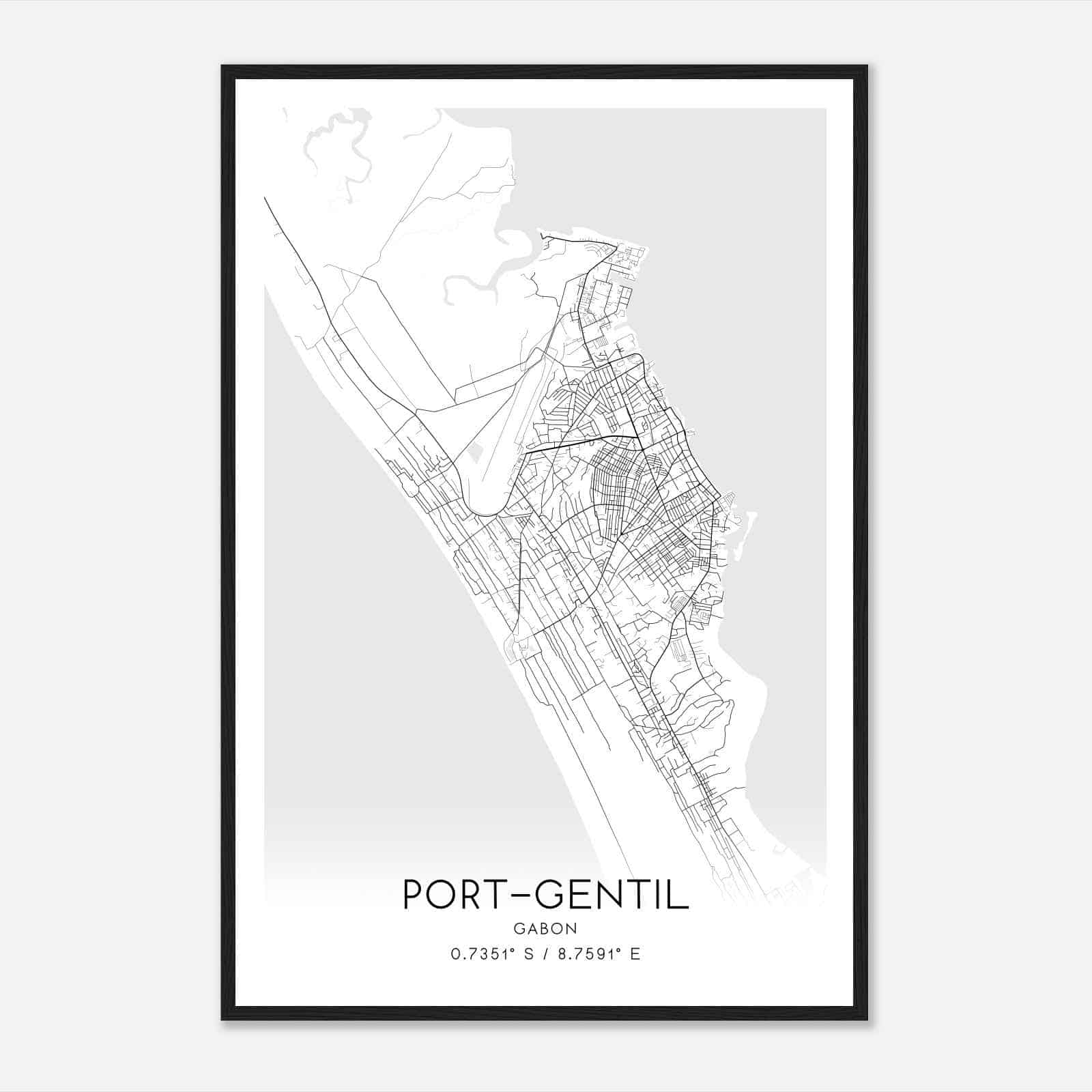 PortGentil Gabon Map Poster, PortGentil City Road Wall Art Print