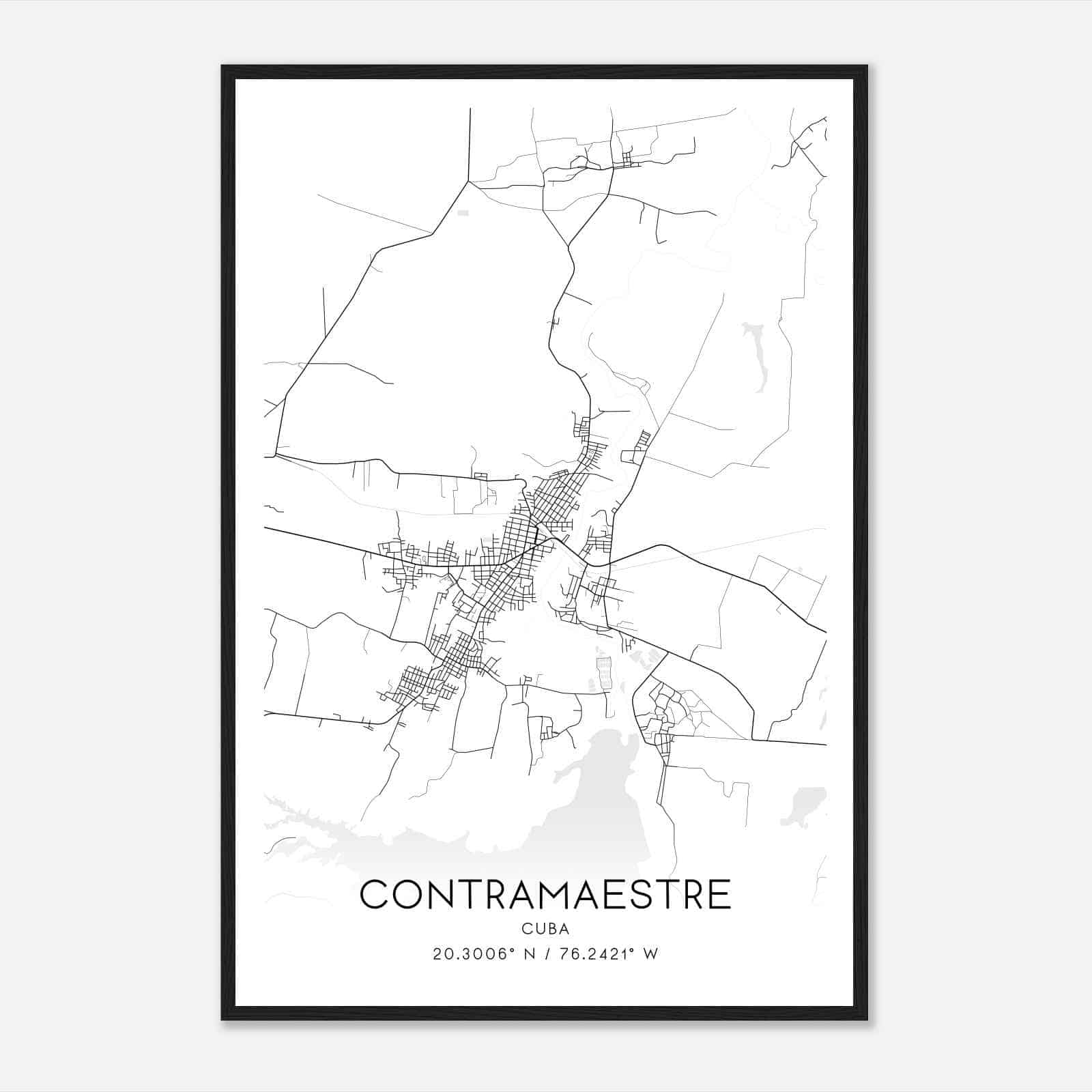 Contramaestre Cuba Map Poster, Contramaestre City Road Wall Art Print
