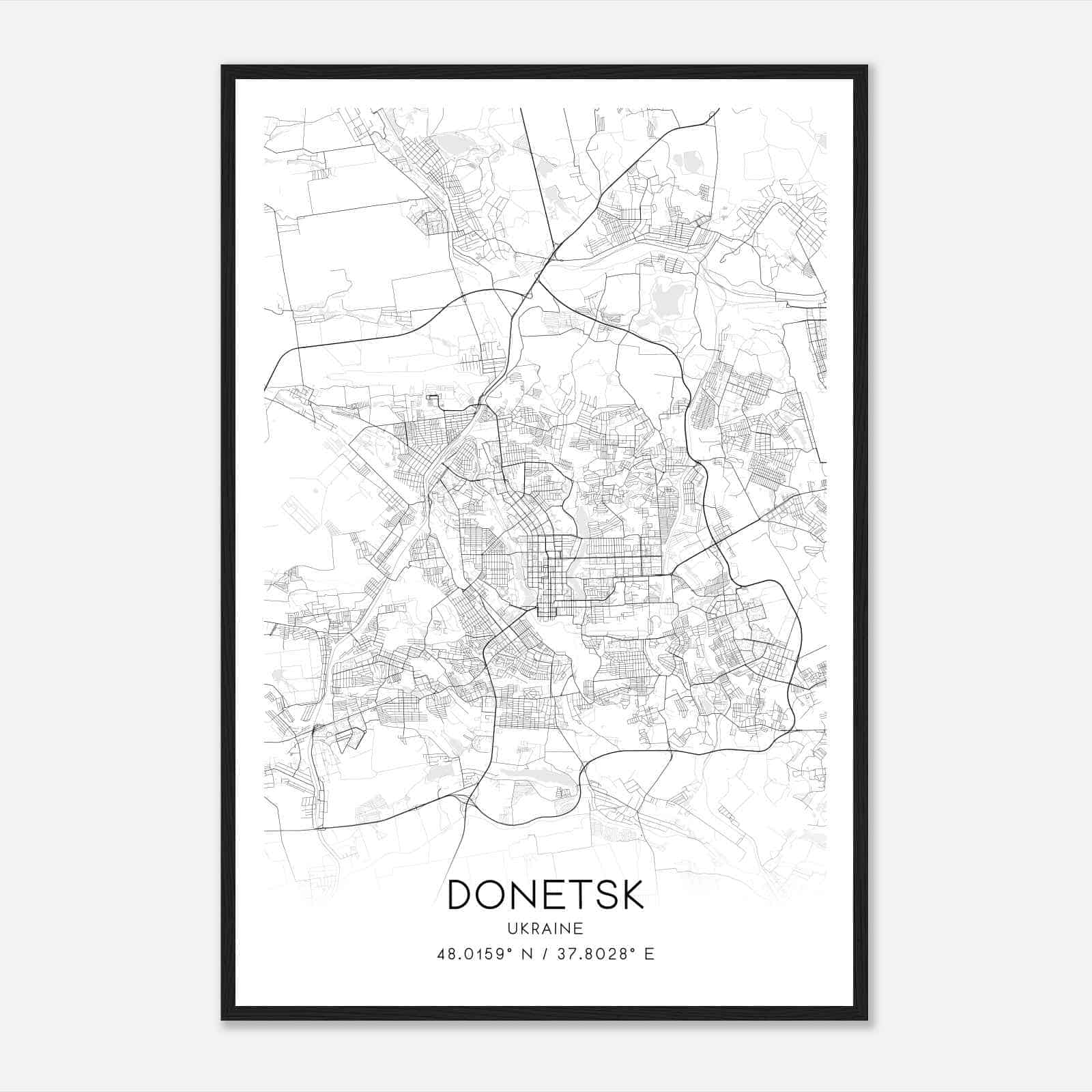 Donetsk Ukraine Map Poster, Donetsk City Road Wall Art Print