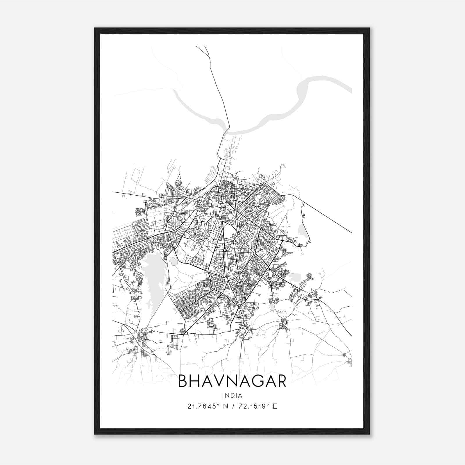 Bhavnagar India Map Poster, Bhavnagar City Road Wall Art Print