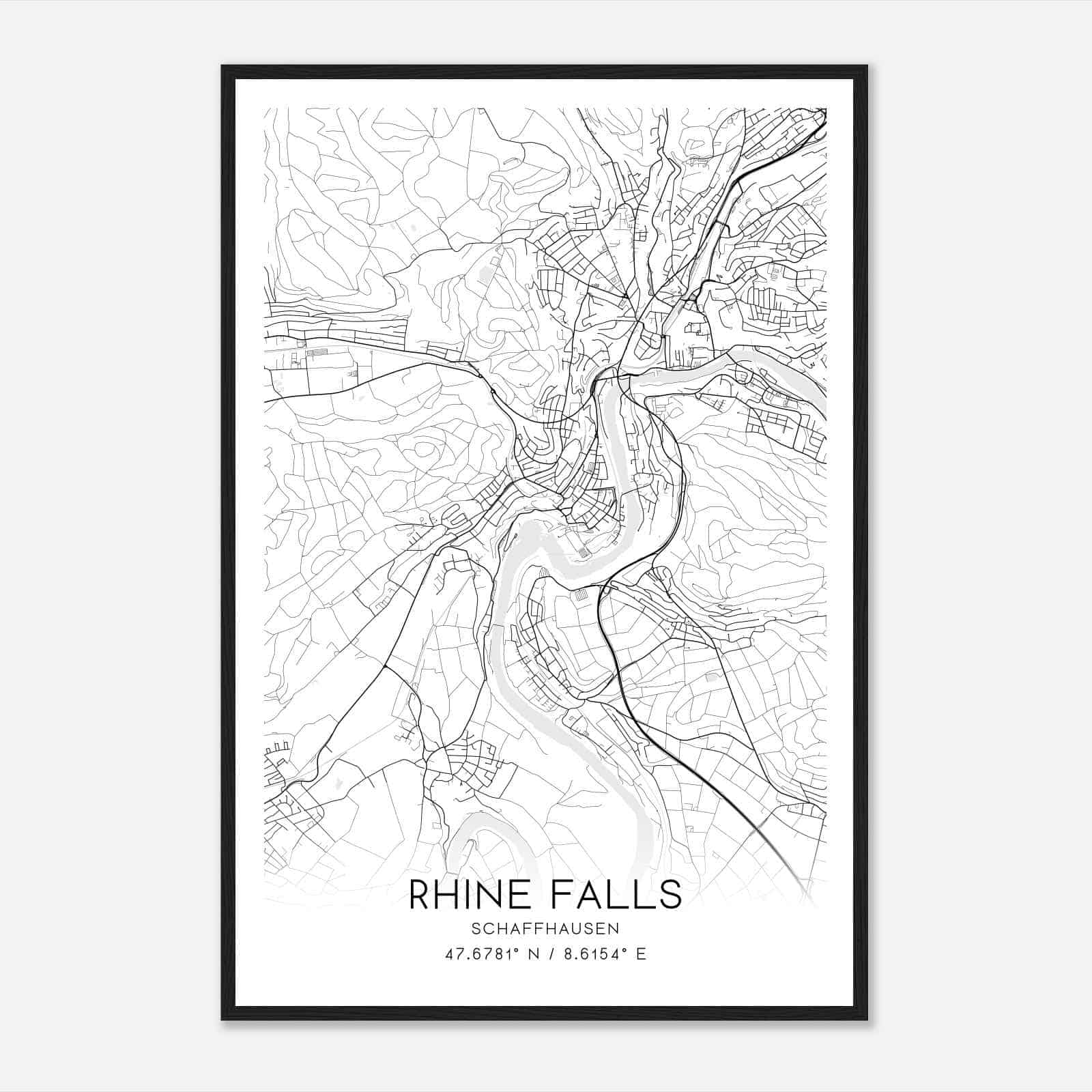 Rhine Falls Schaffhausen Map Poster Rhine Falls City Road Wall Art 