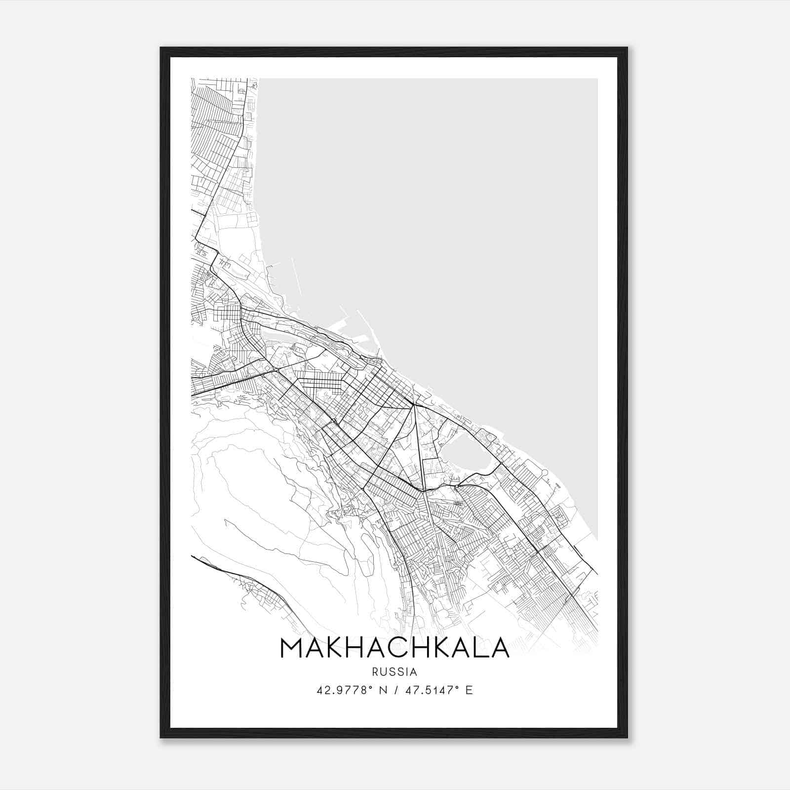 Makhachkala Russia Map Poster, Makhachkala City Road Wall Art Print