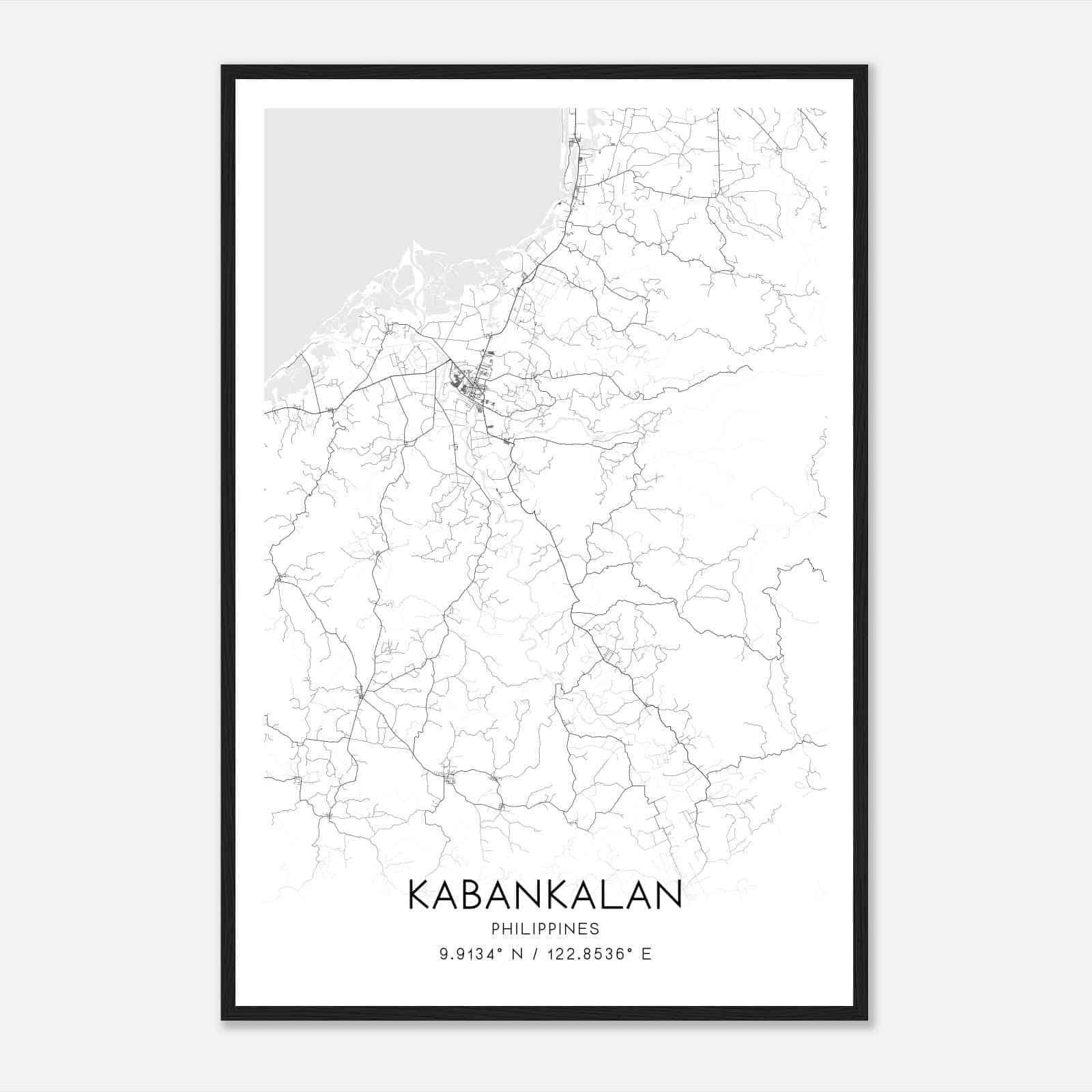 Kabankalan Philippines Map Poster, Kabankalan City Road Wall Art Print