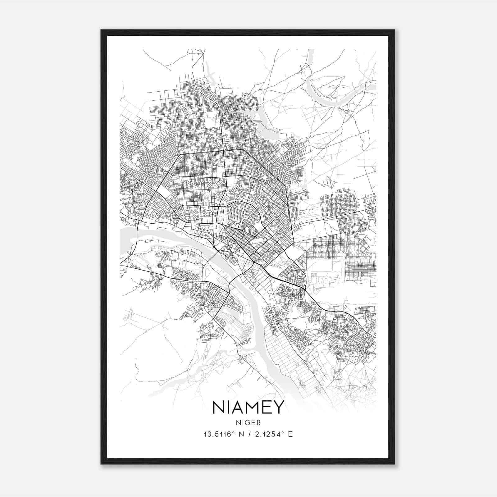 Niamey Niger Map Poster, Niamey City Road Wall Art Print