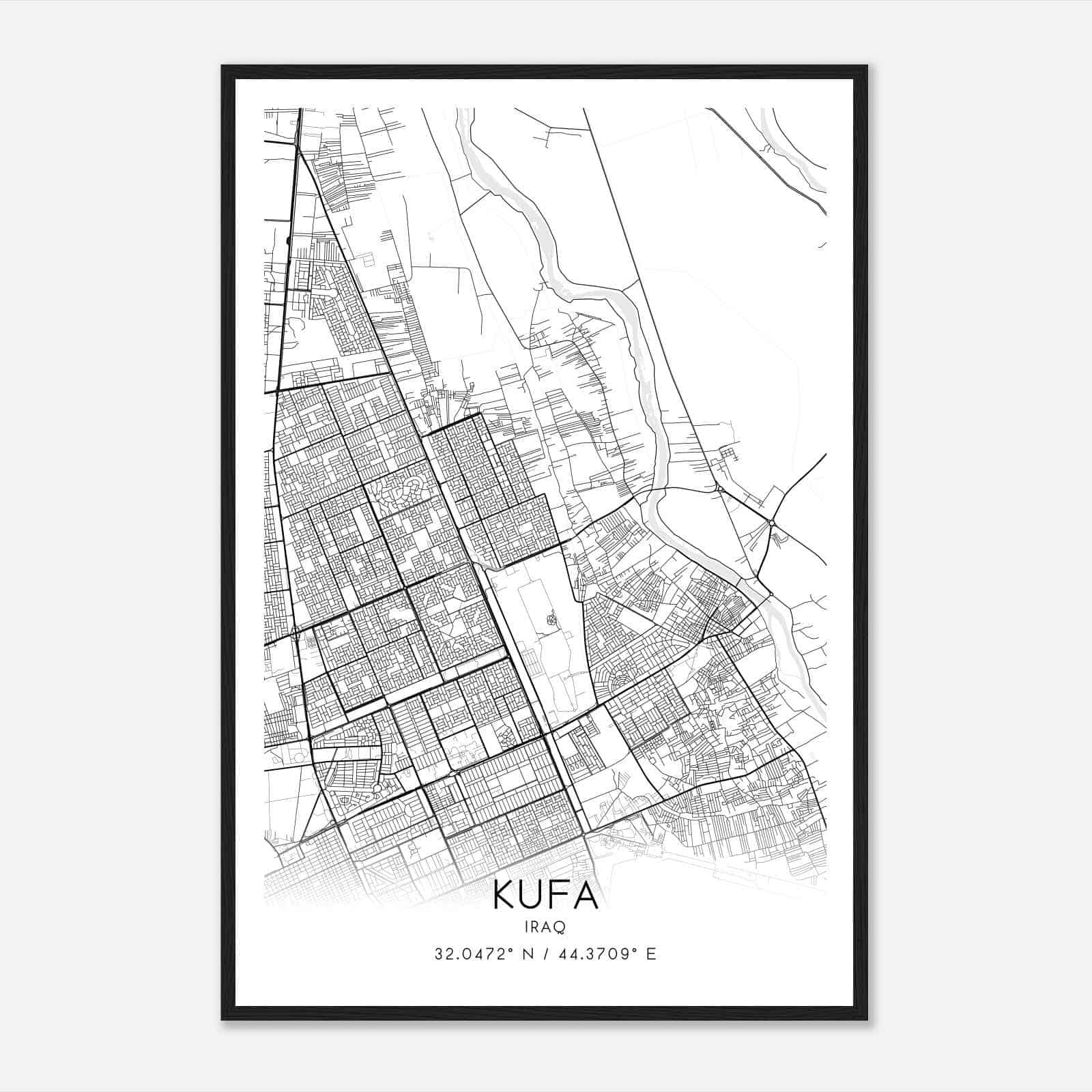 Kufa Iraq Map Poster, Kufa City Road Wall Art Print