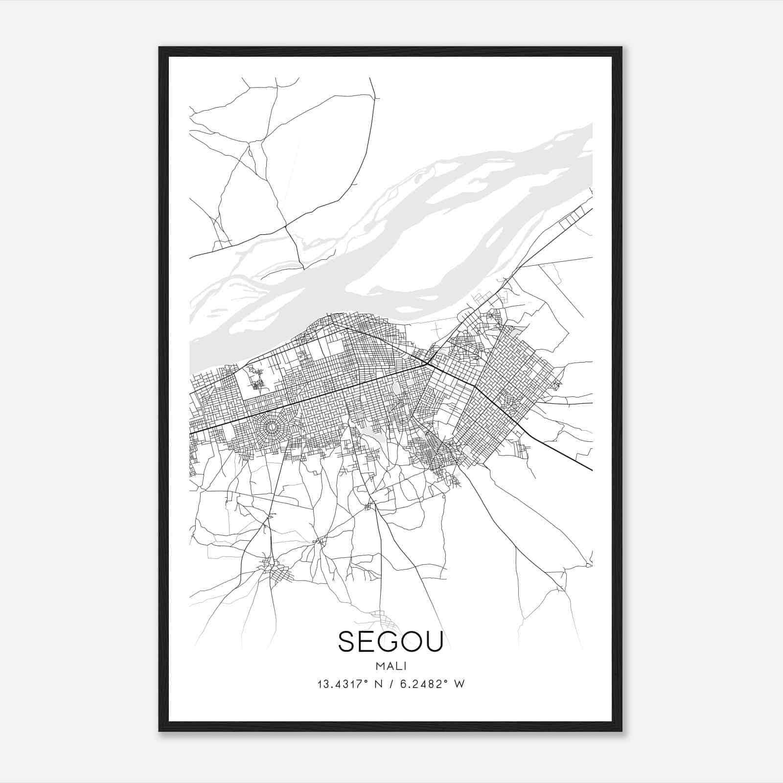 Segou Mali Map Poster, Segou City Road Wall Art Print