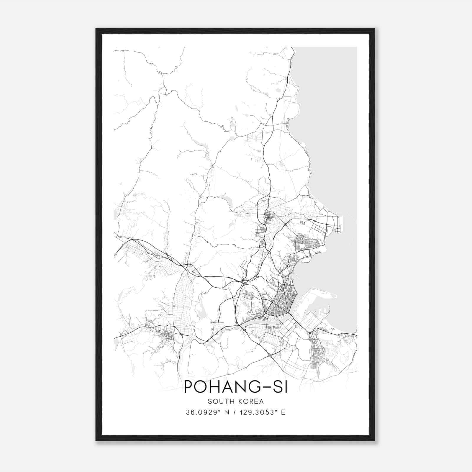 Pohangsi South Korea Map Poster, Pohangsi City Road Wall Art Print