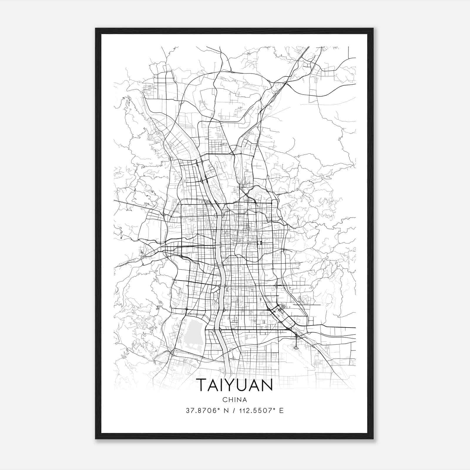 Taiyuan China Map Poster, Taiyuan City Road Wall Art Print
