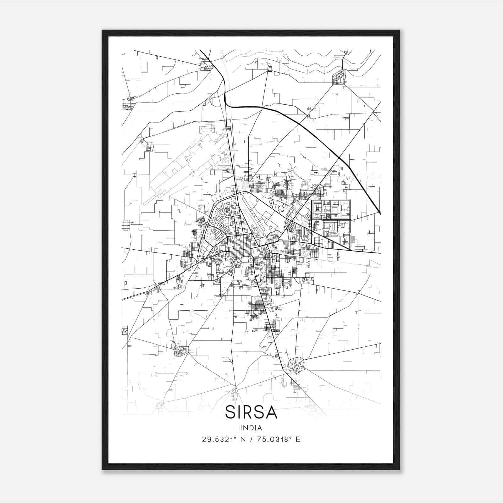 Sirsa India Map Poster, Sirsa City Road Wall Art Print