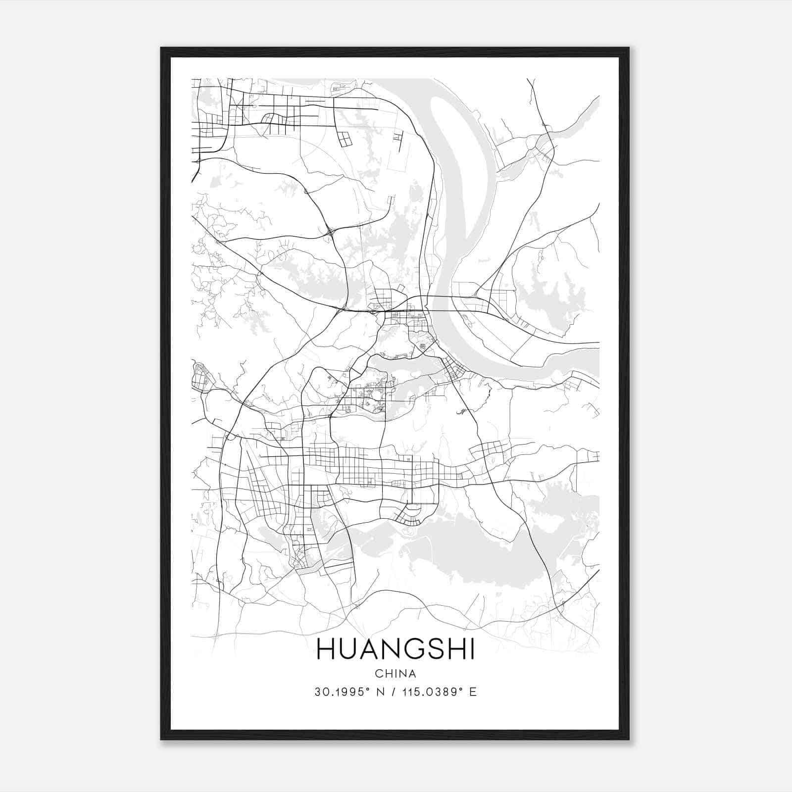 Huangshi China Map Poster, Huangshi City Road Wall Art Print