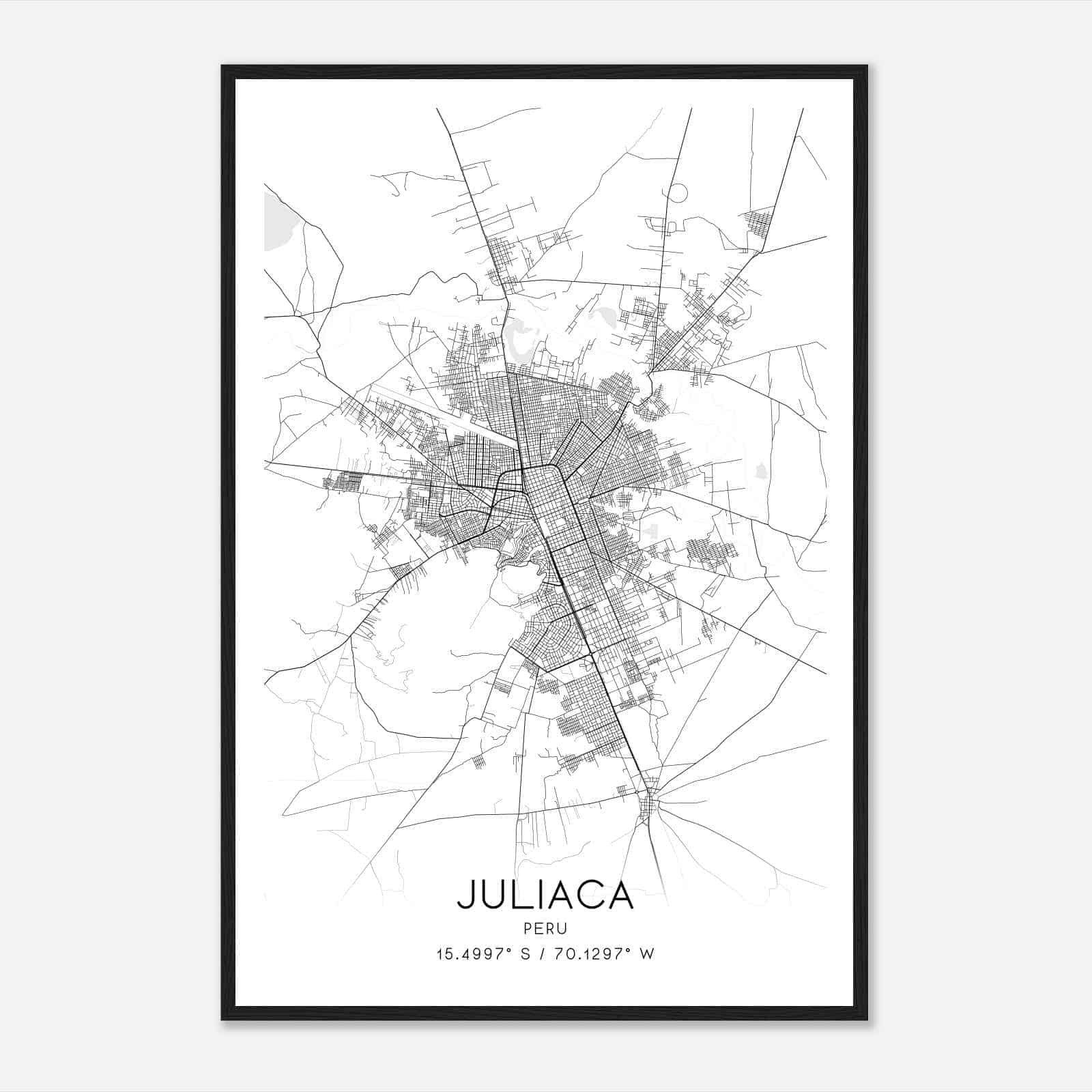 Juliaca Peru Map Poster, Juliaca City Road Wall Art Print