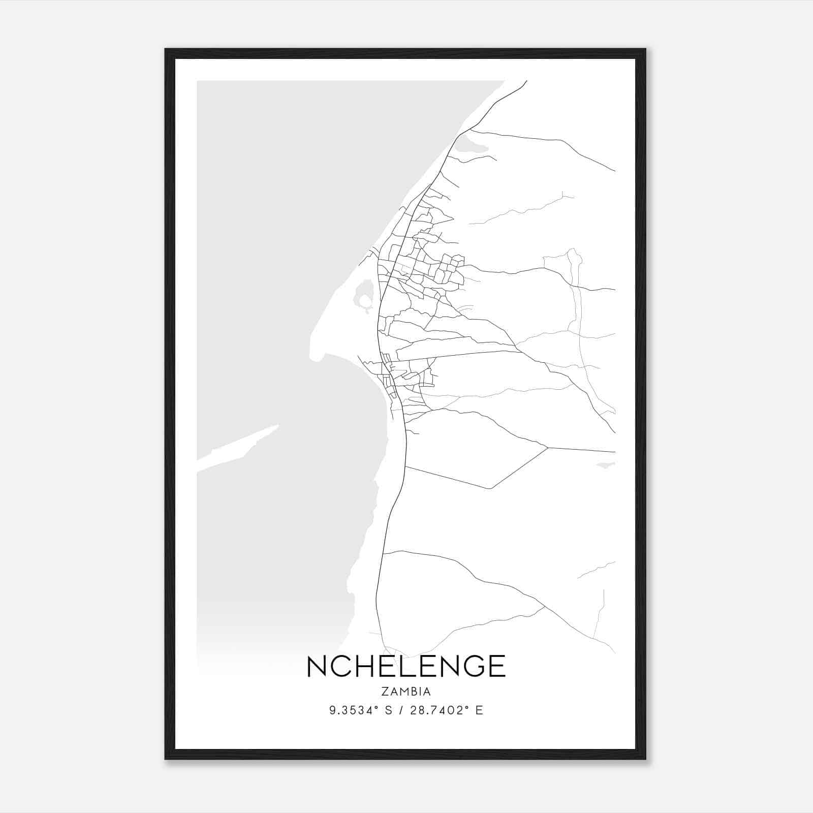 Nchelenge Zambia Map Poster, Nchelenge City Road Wall Art Print