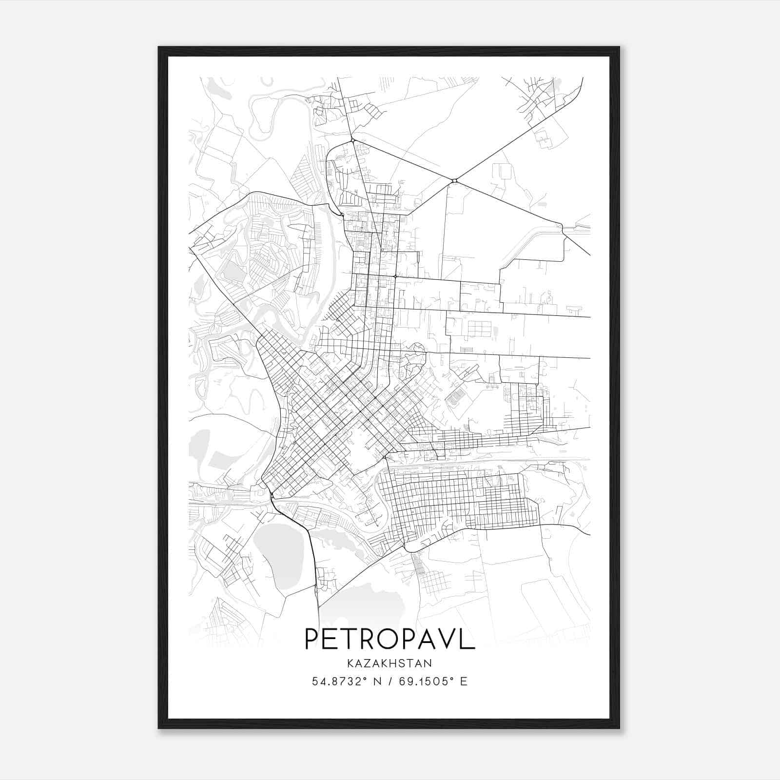Petropavl Kazakhstan Map Poster, Petropavl City Road Wall Art Print
