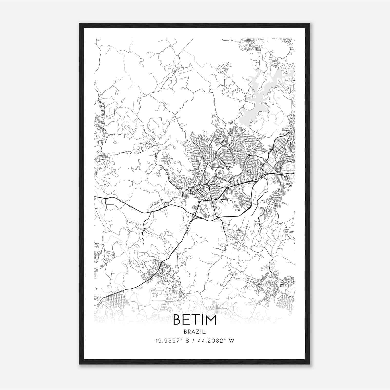 Betim Brazil Map Poster, Betim City Road Wall Art Print