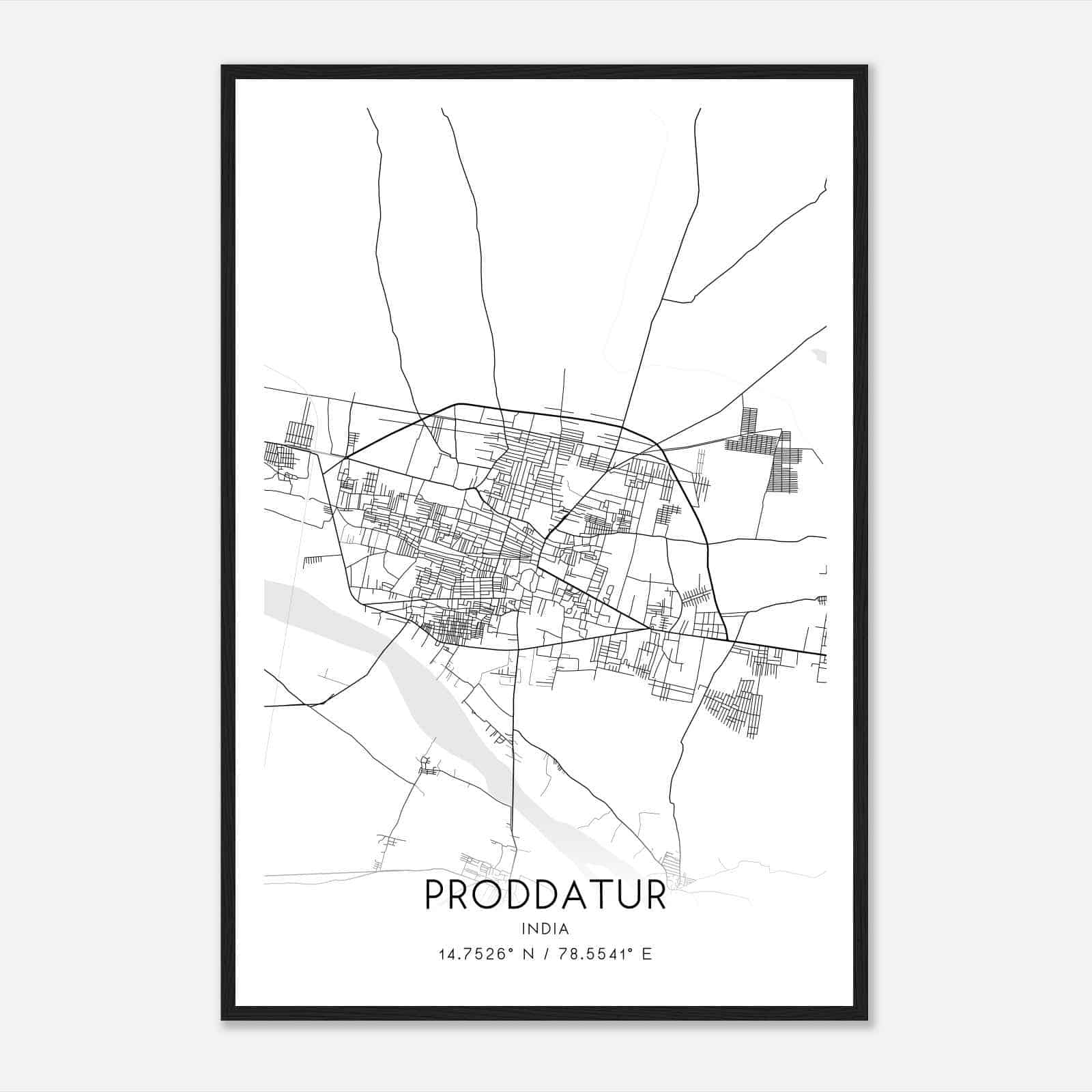 Proddatur India Map Poster, Proddatur City Road Wall Art Print